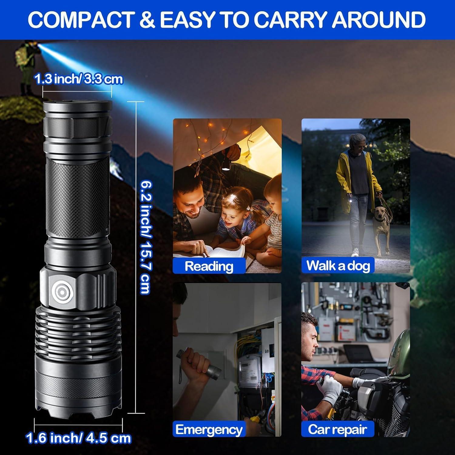 Linterna LED Recargable WISSBLUE XHP 3000 Lúmenes USB