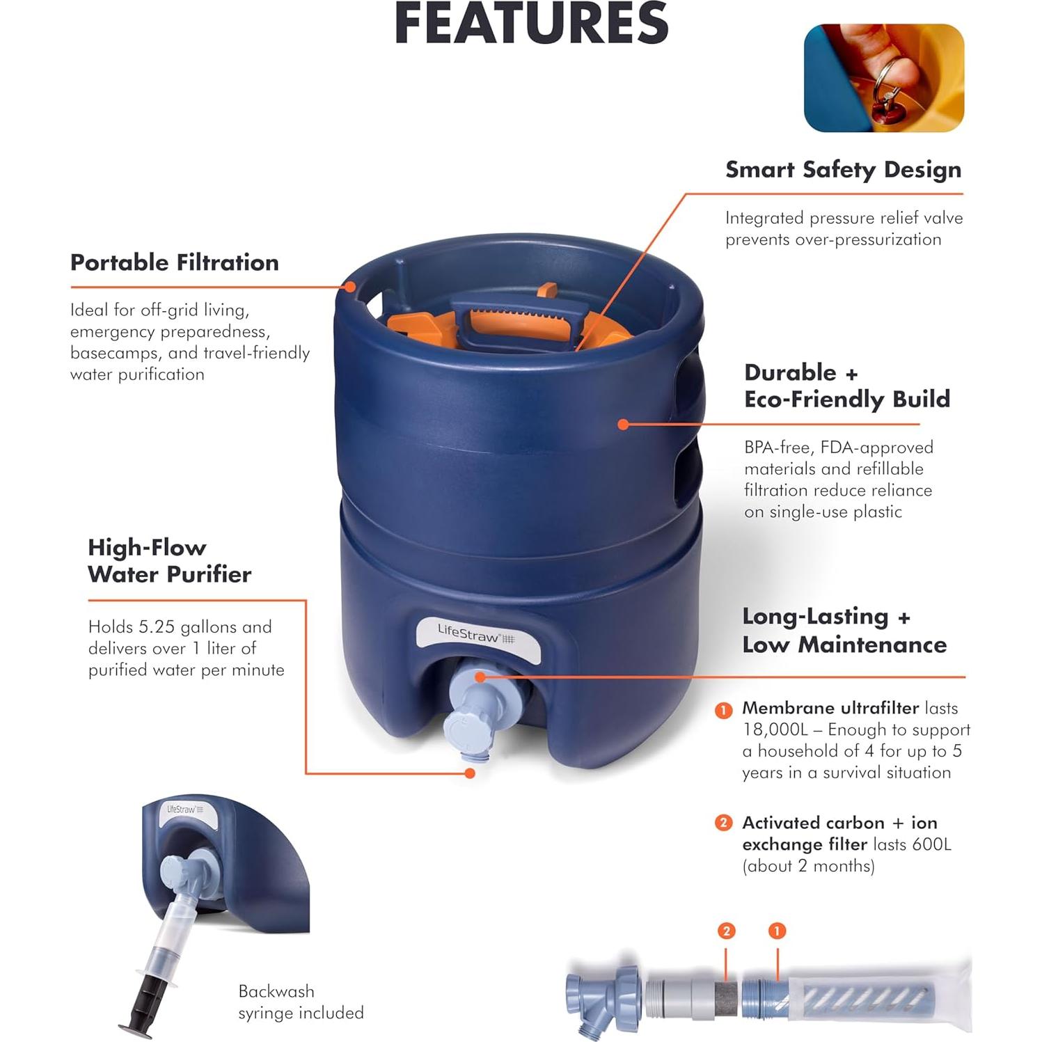 Purificador de Agua Portátil LifeStraw Escape 19.87L/min