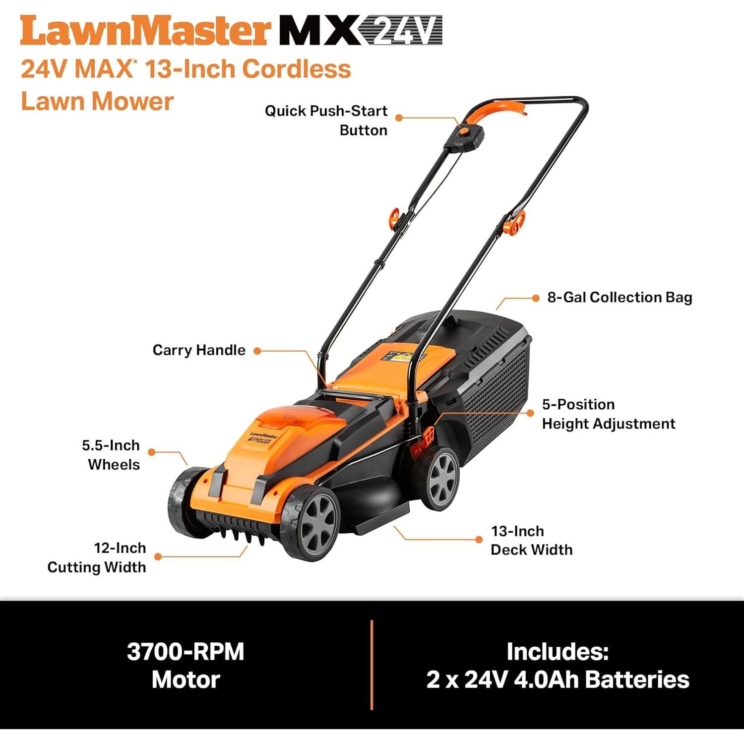 Cortadora de Césped Sin Cable LawnMaster CLM2413A 33 cm 24V