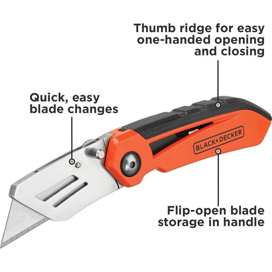 Cuchillo Utility Plegable BLACK+DECKER BDHT10002 con 3 Cuchillas