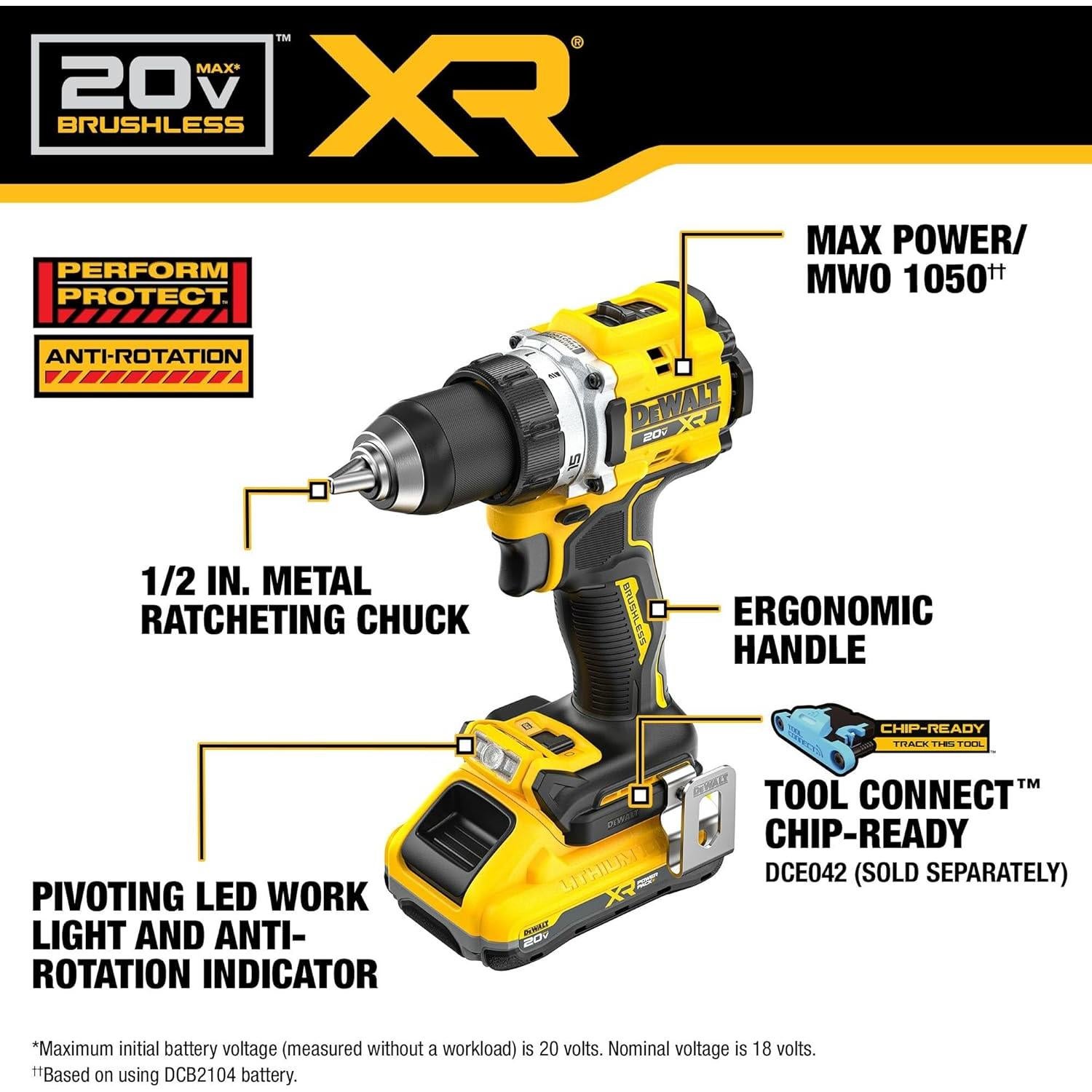 Taladro Atornillador Inalámbrico DEWALT 20V MAX XR 1/2"