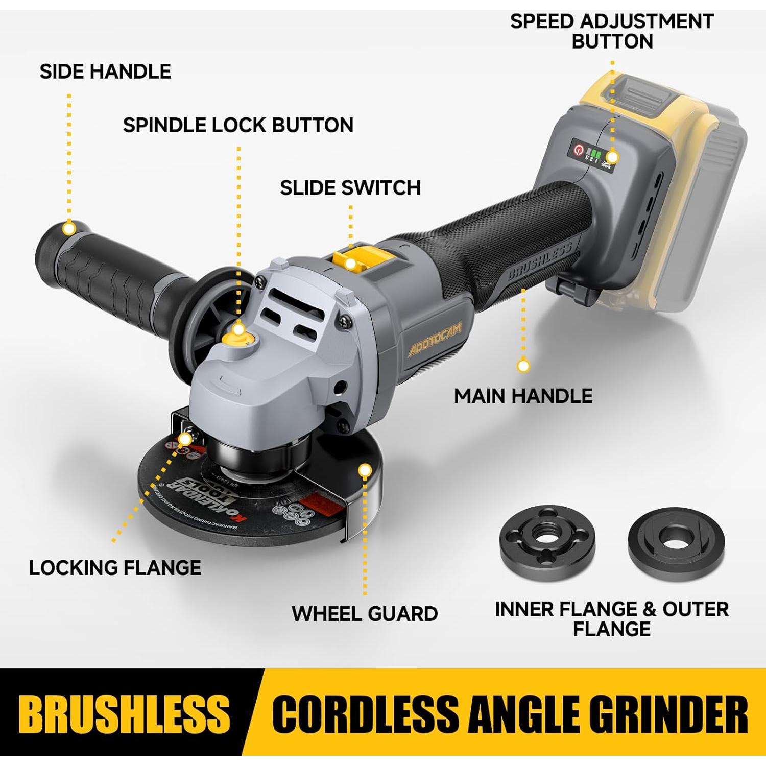 Amoladora Angular 20V Sin Cable ADOTOCAM 4.5" Motor Sin Escobillas