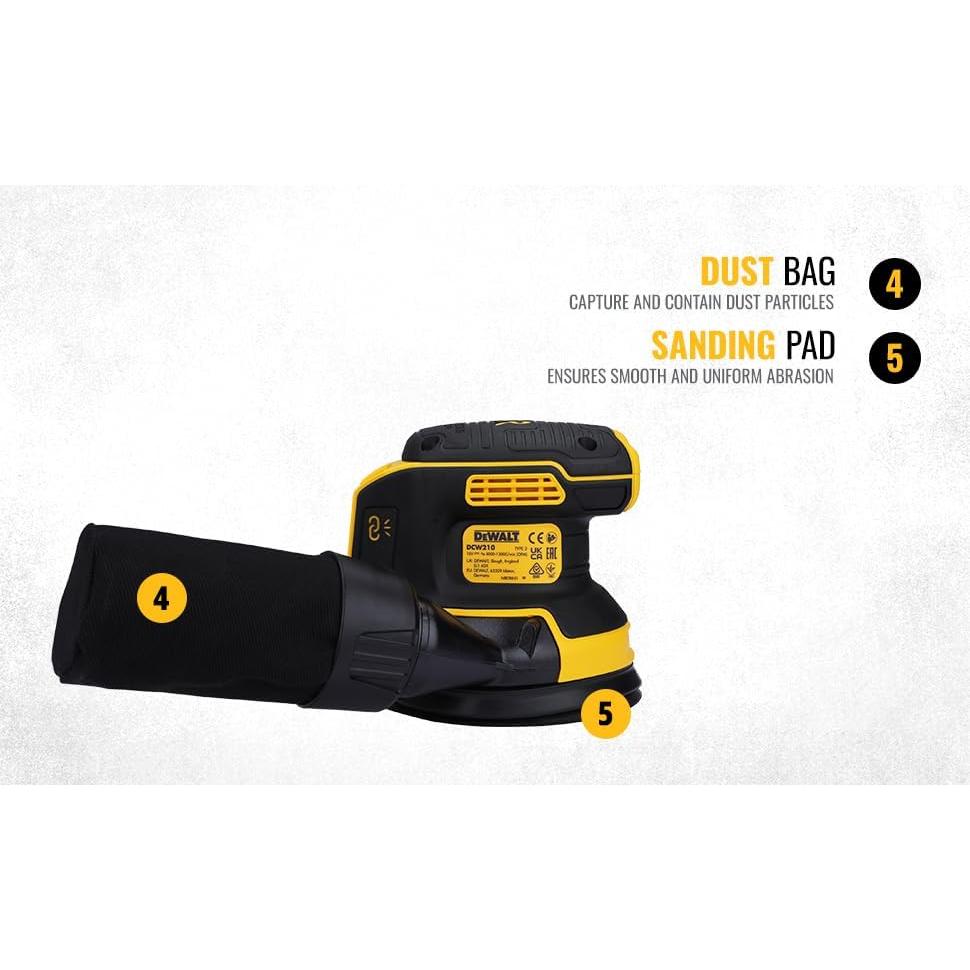 Lijadora Inalámbrica DEWALT DCW210N 18V Orbital 125mm