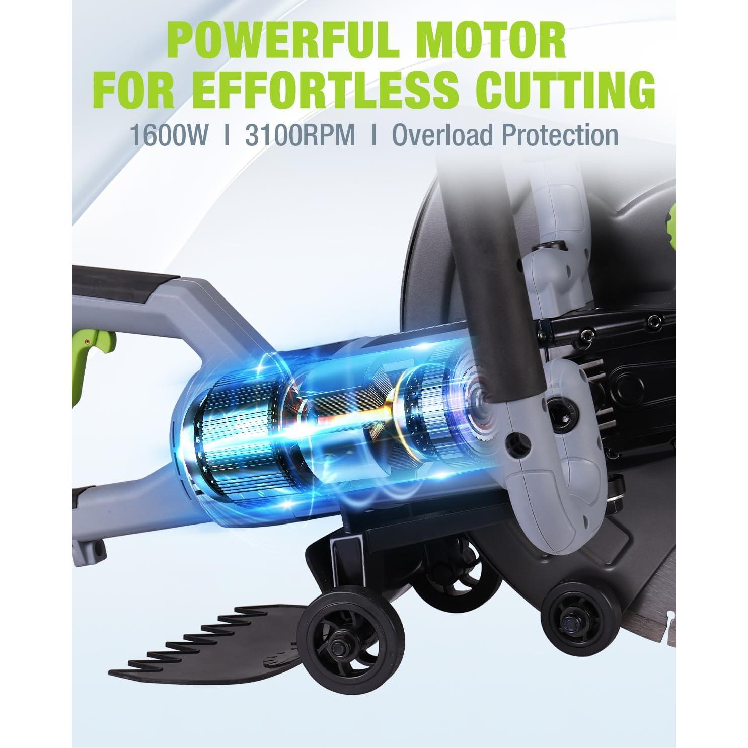 WORKPRO 16 Inch Wet Concrete Saw with Water Cutting Attachment, 1600W 3100RPM Electric Concrete Saw, Max Cutting Depth 6.69", Ideal for House, Foundation, Courtyard Renovation