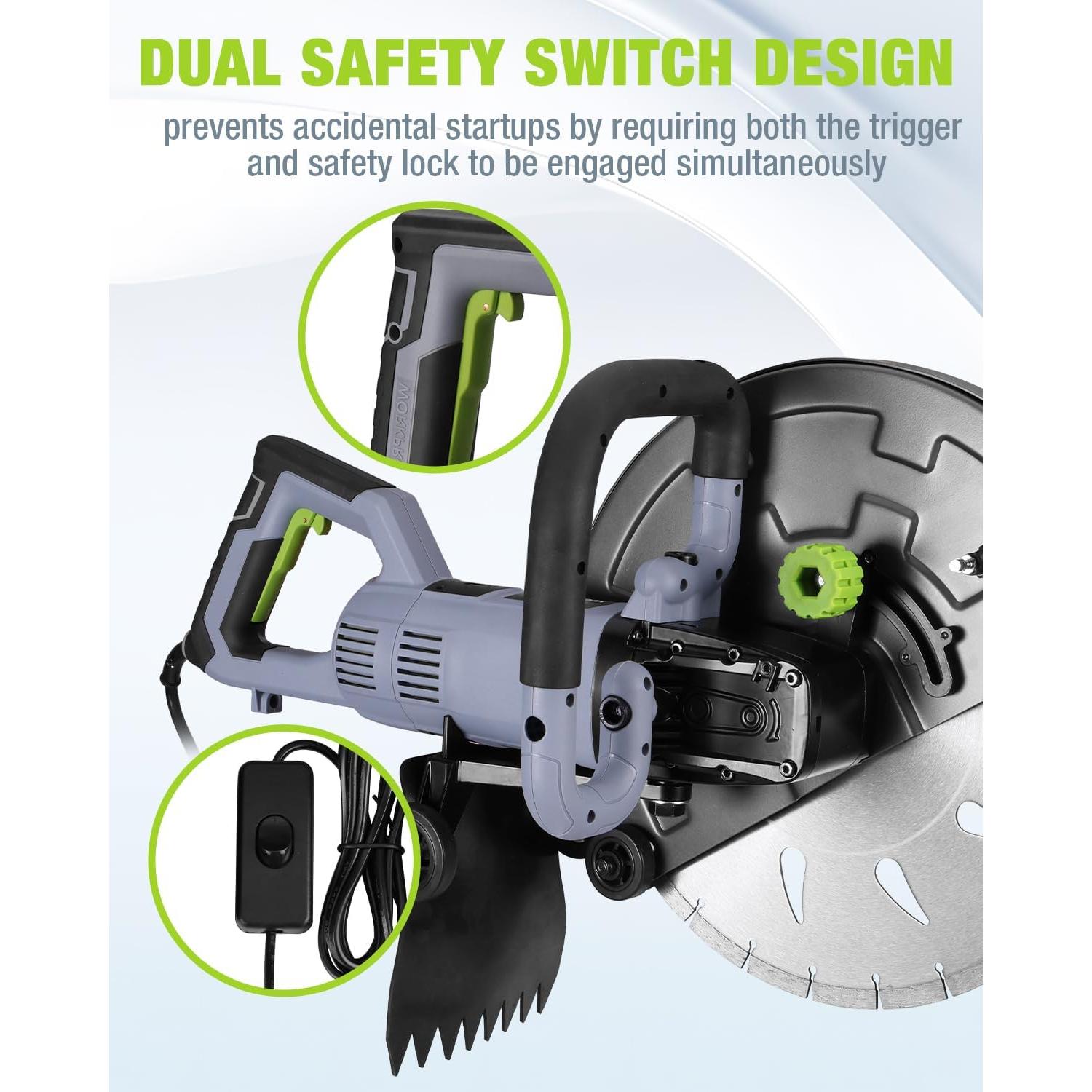 WORKPRO 16 Inch Wet Concrete Saw with Water Cutting Attachment, 1600W 3100RPM Electric Concrete Saw, Max Cutting Depth 6.69", Ideal for House, Foundation, Courtyard Renovation