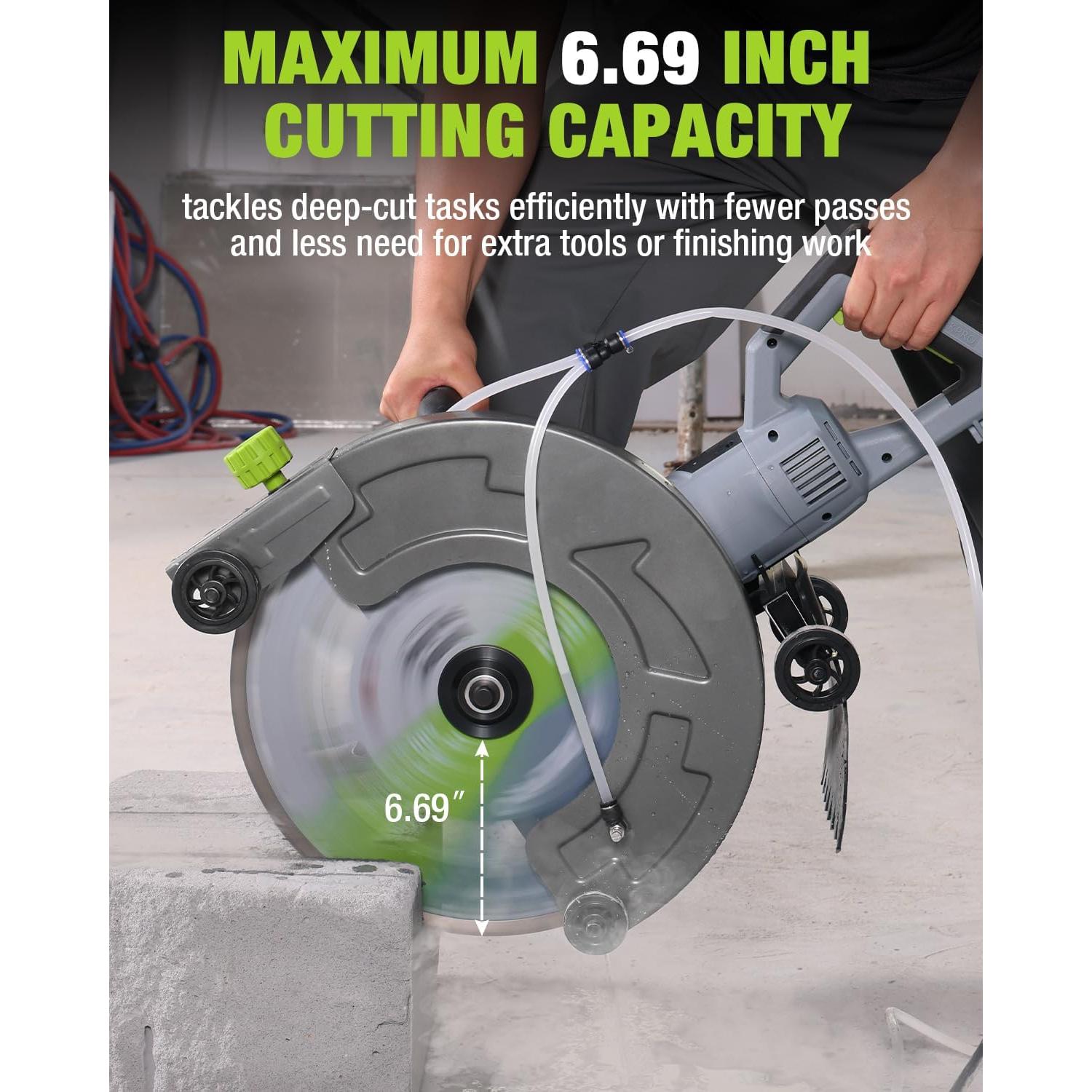 WORKPRO 16 Inch Wet Concrete Saw with Water Cutting Attachment, 1600W 3100RPM Electric Concrete Saw, Max Cutting Depth 6.69", Ideal for House, Foundation, Courtyard Renovation
