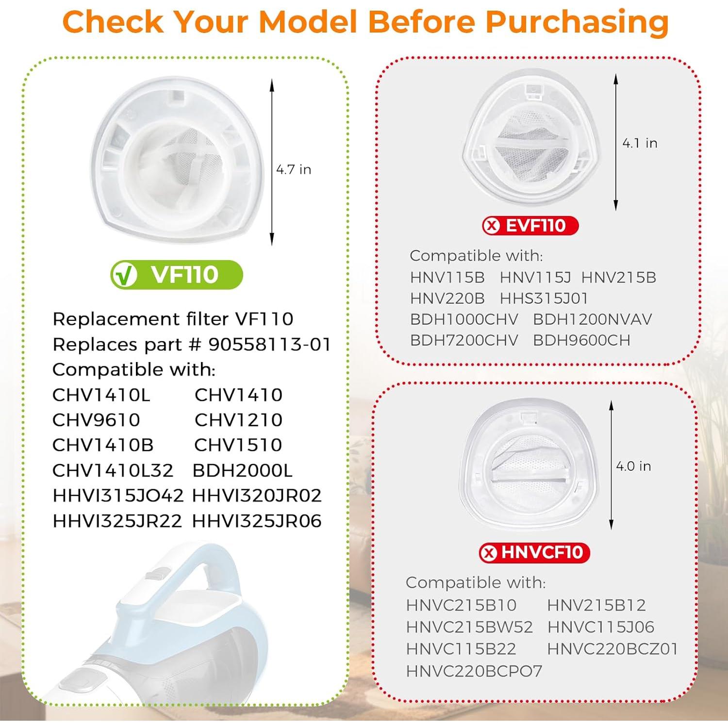 Paquete de 6 Filtros de Aspiradora Blutoget VF110 para Black & Decker