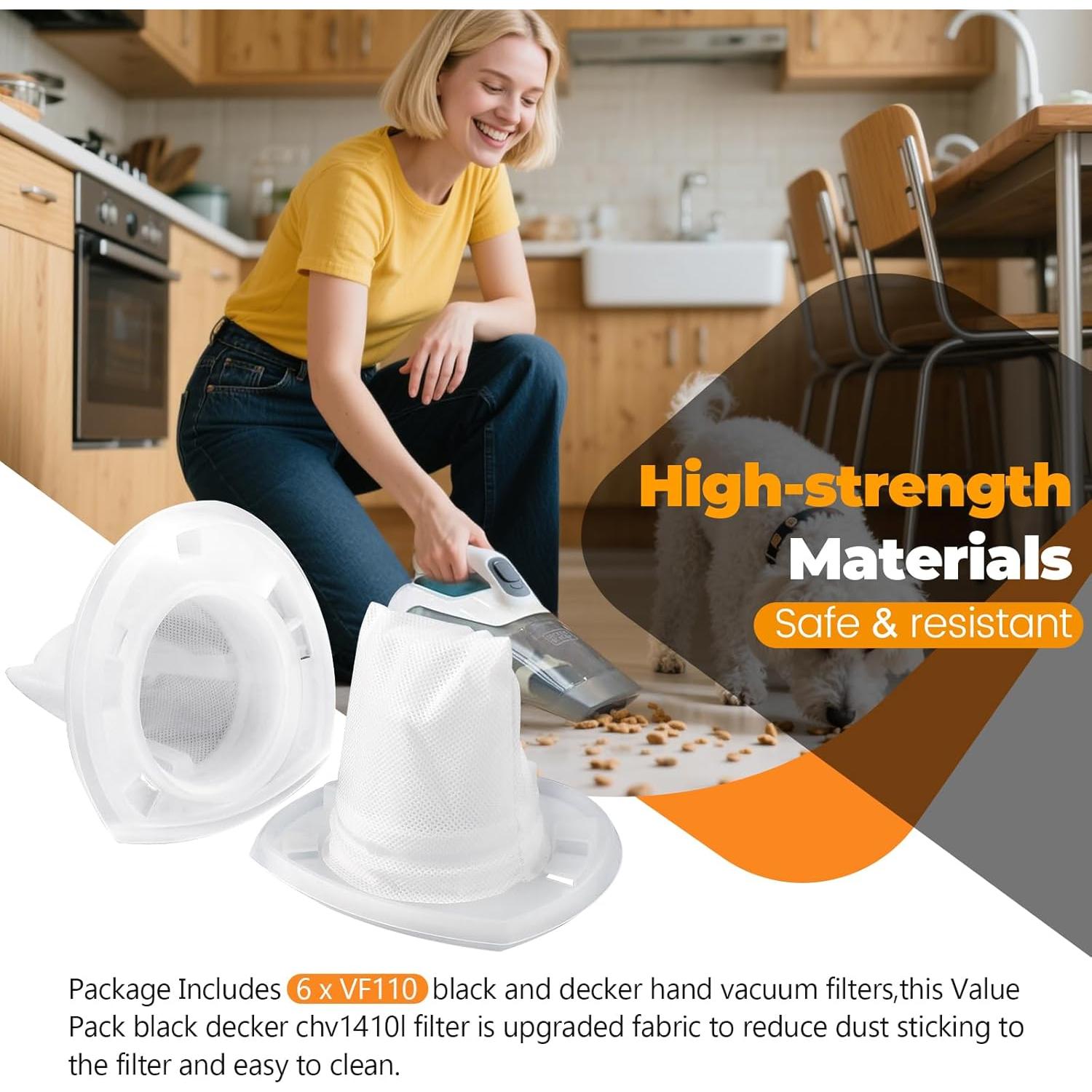 Paquete de 6 Filtros de Aspiradora Blutoget VF110 para Black & Decker