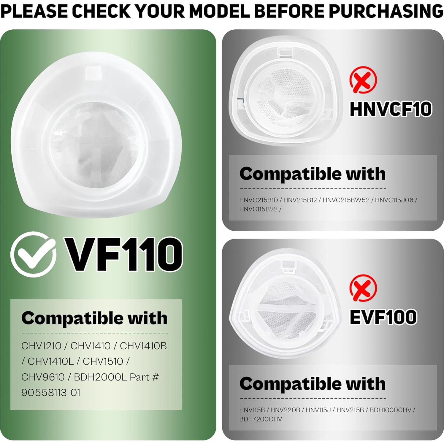 Paquete de 6 Filtros de Reemplazo LUXRILIX VF110 para Aspiradora Black and Decker