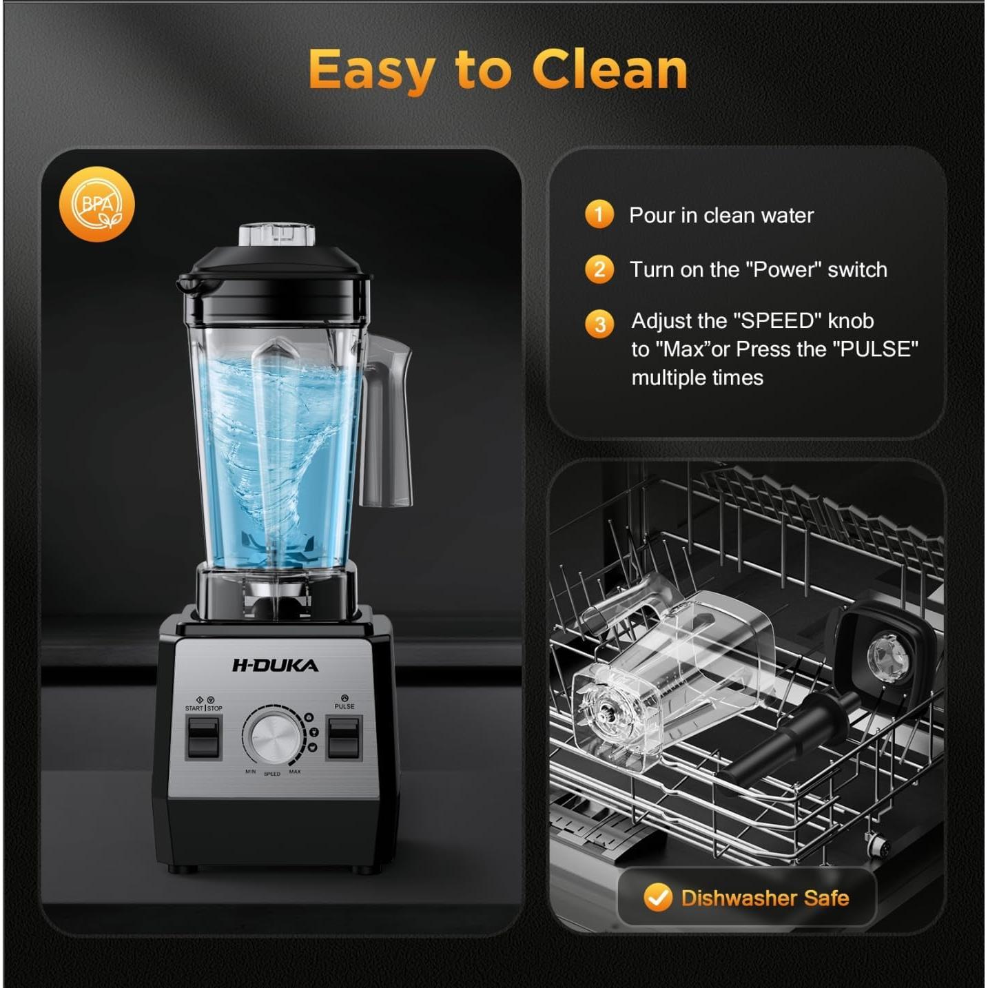 Batidora de Smoothie H-Duka 1400W 64oz Acero Inoxidable