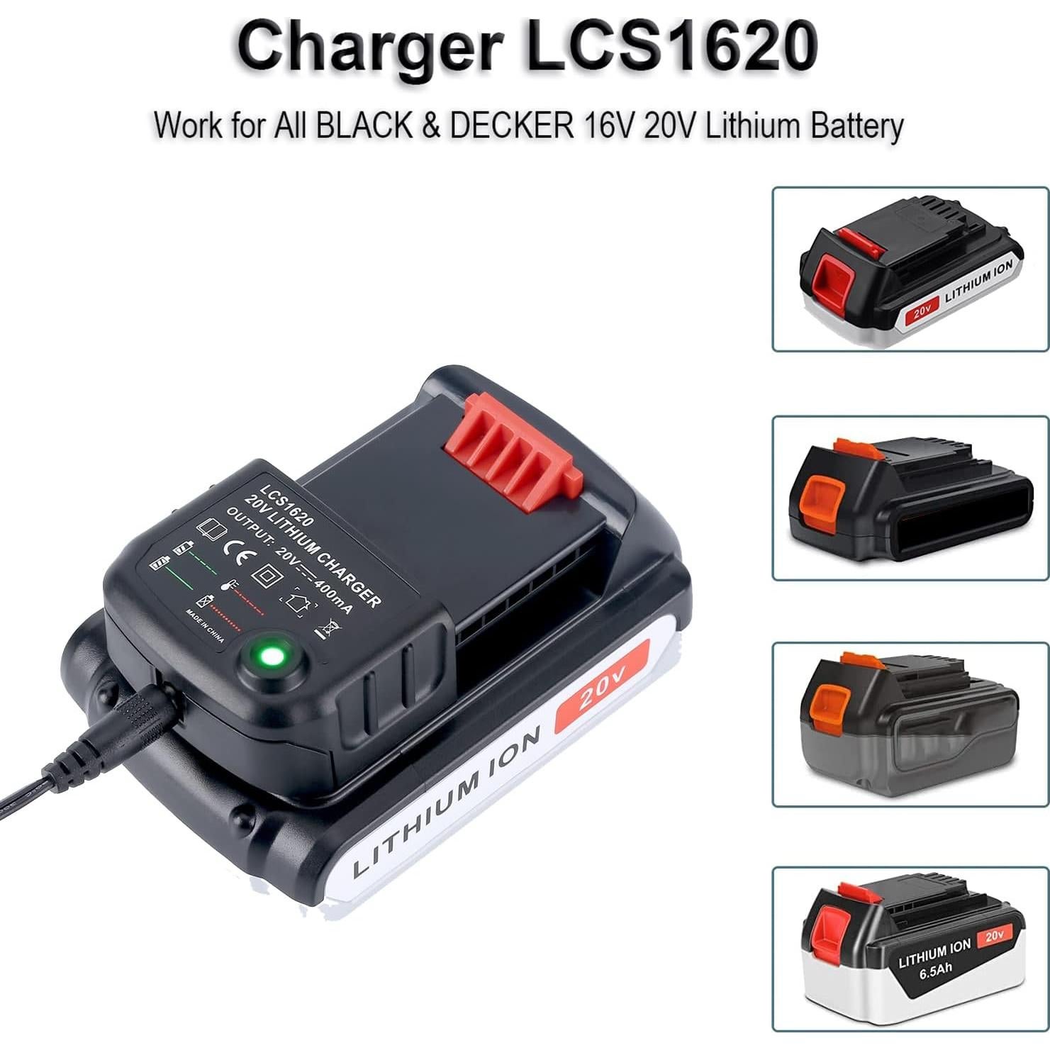 Cargador de Batería Li-Ion 20V Black+Decker LCS1620