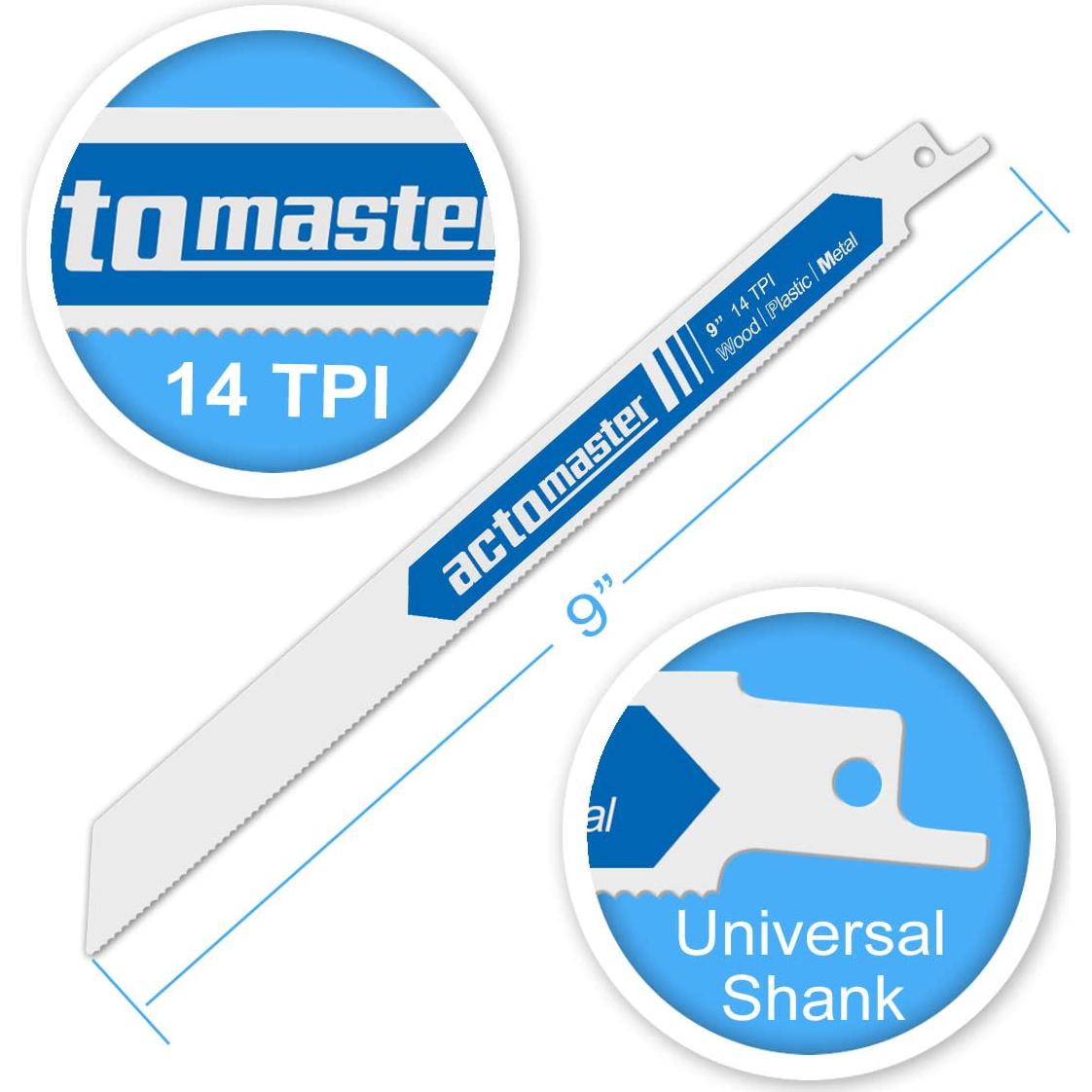 Hoja de sierra recíproca bi-metal Acto B&T 22.86 cm 14 TPI - Paquete de 5
