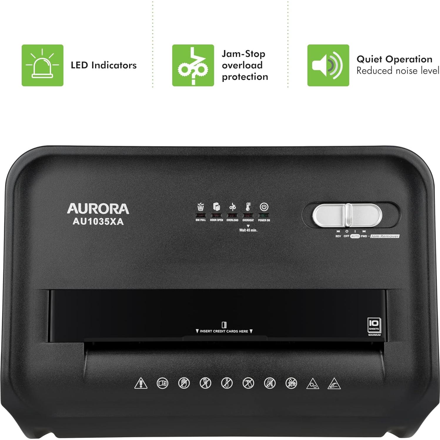 Aurora AU1035XA Trituradora de Papel y Tarjetas Corte Cruzado 10 Hojas