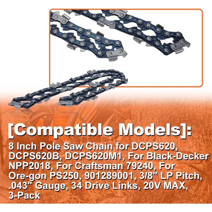 Cadena de sierra de poste 20V Mtanlo 901289001 3-Pack 8"