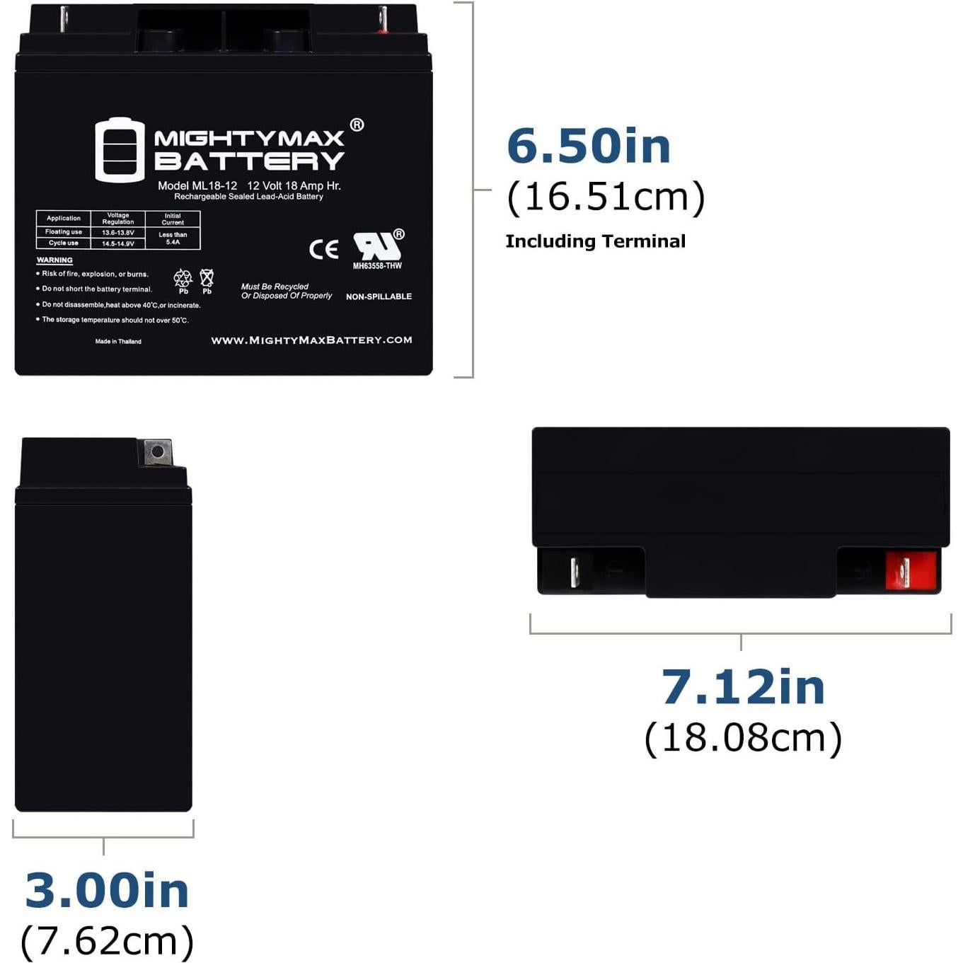 Batería recargable 12V 18AH Mighty Max para Black Decker PS400JRB