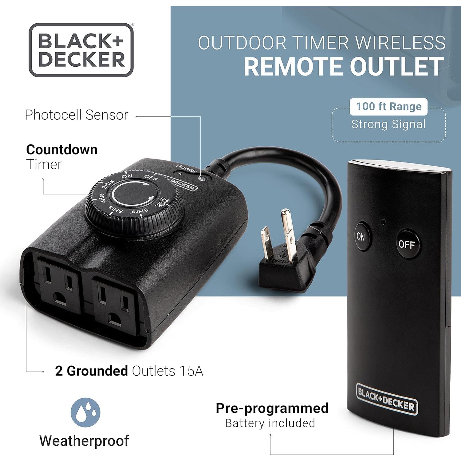 Temporizador Inalámbrico para Exterior BLACK+DECKER 2 Salidas 15A