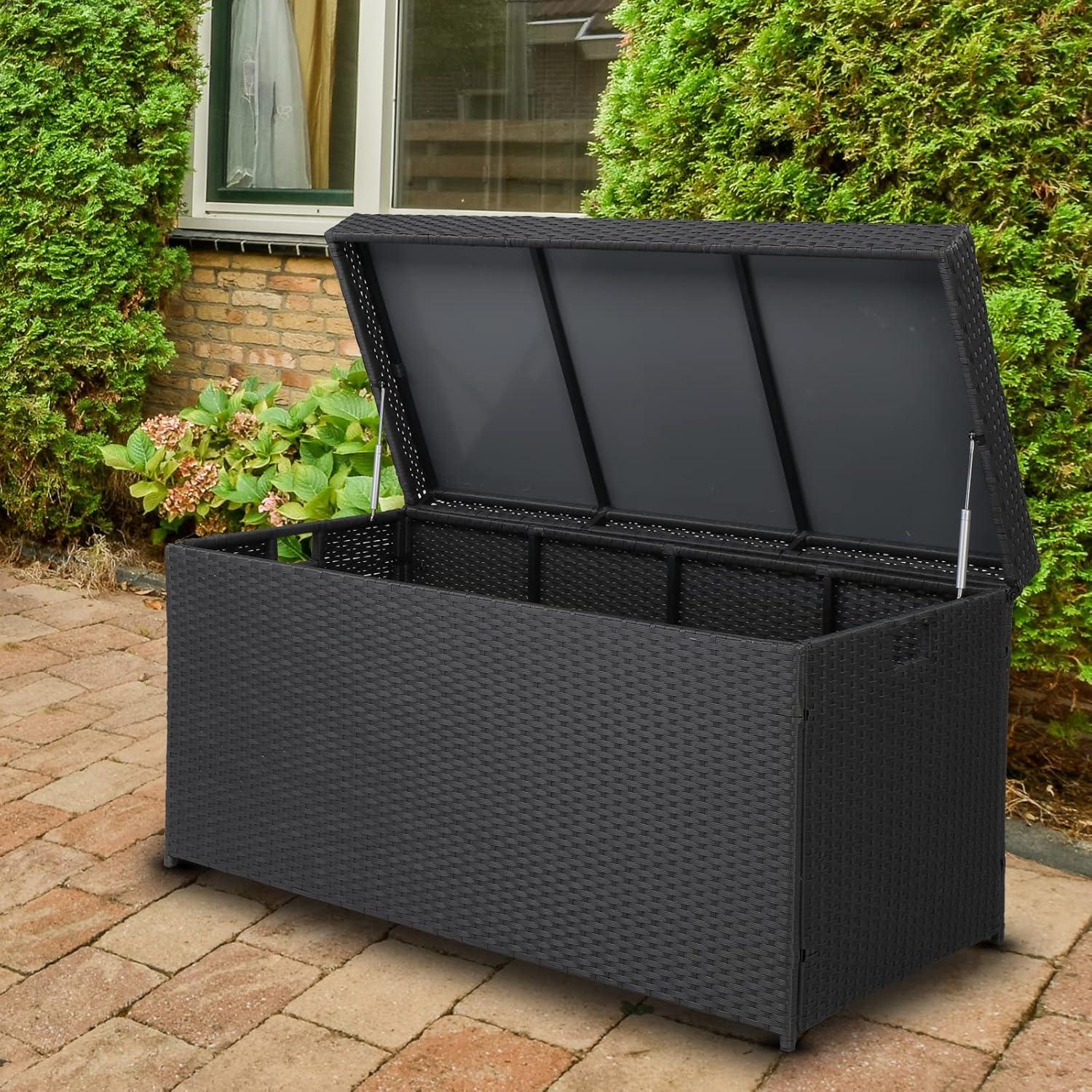 Caja de Almacenamiento Exterior VINGLI 132 Galones Rattan Negra