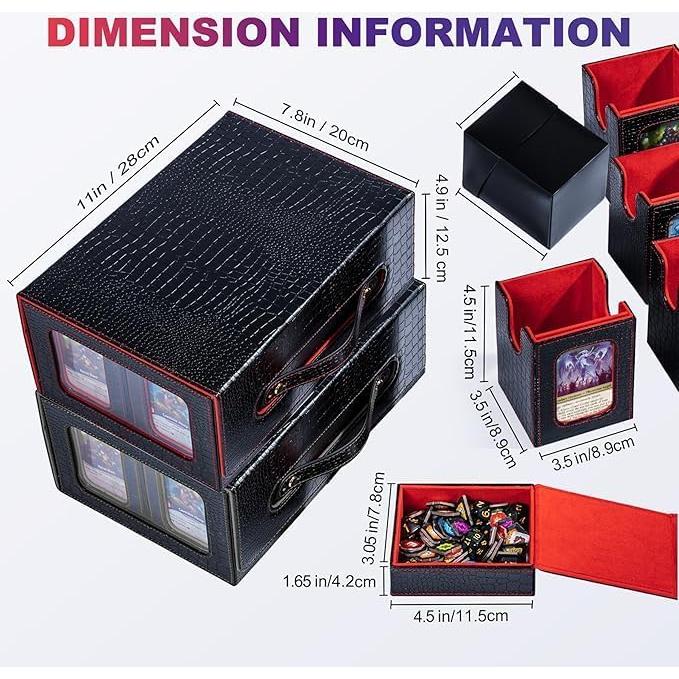 Commander Deck Box for MTG, 6-Deck Modular Card Case with Dice Tray Holds 600+ Double-sleeved Cards, Removable Trading Cards Storage Box with 35PT Magnetic Card Holders for TCG, Black Red