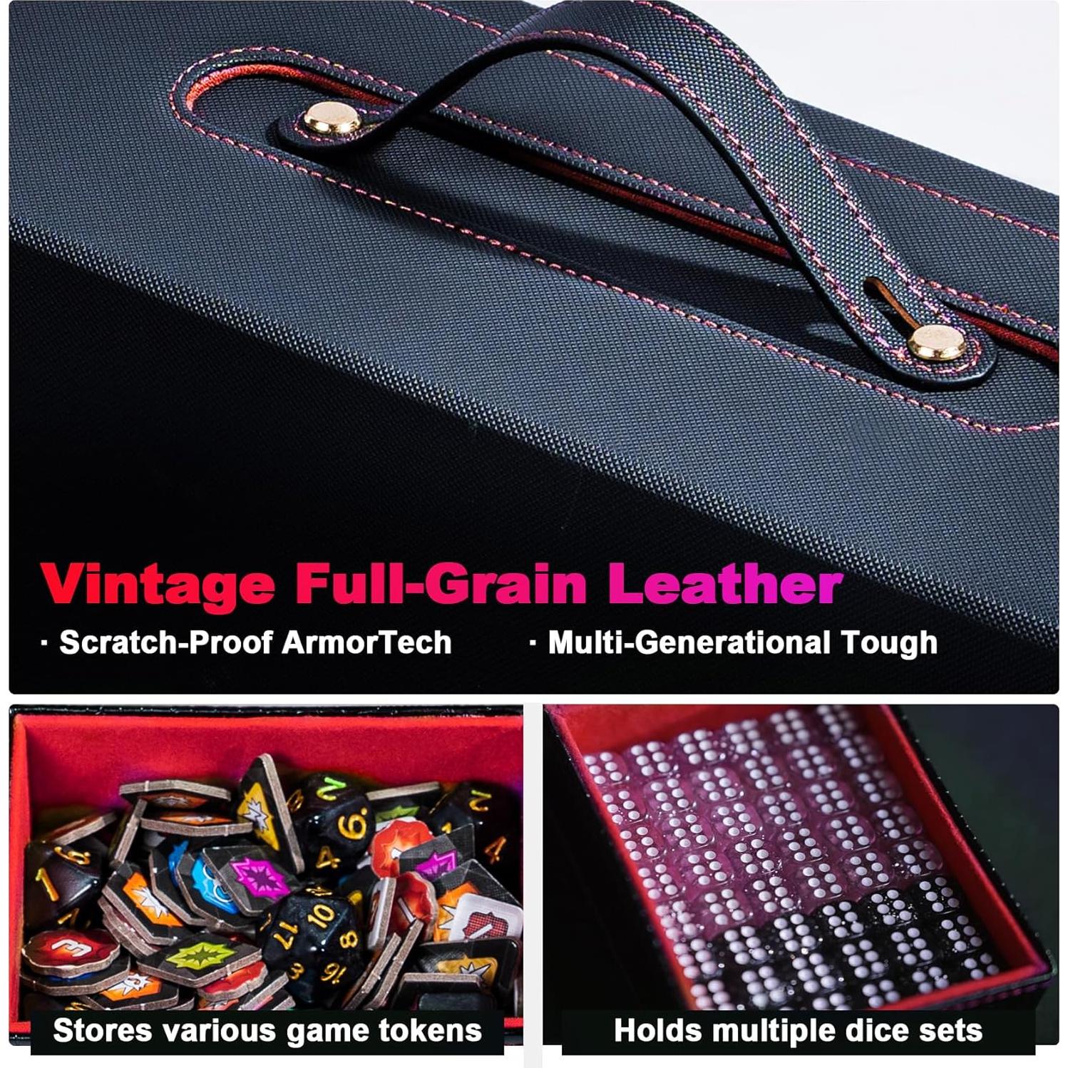 Commander Deck Box for MTG, 6-Deck Modular Card Case with Dice Tray Holds 600+ Double-sleeved Cards, Removable Trading Cards Storage Box with 35PT Magnetic Card Holders for TCG, Black Red