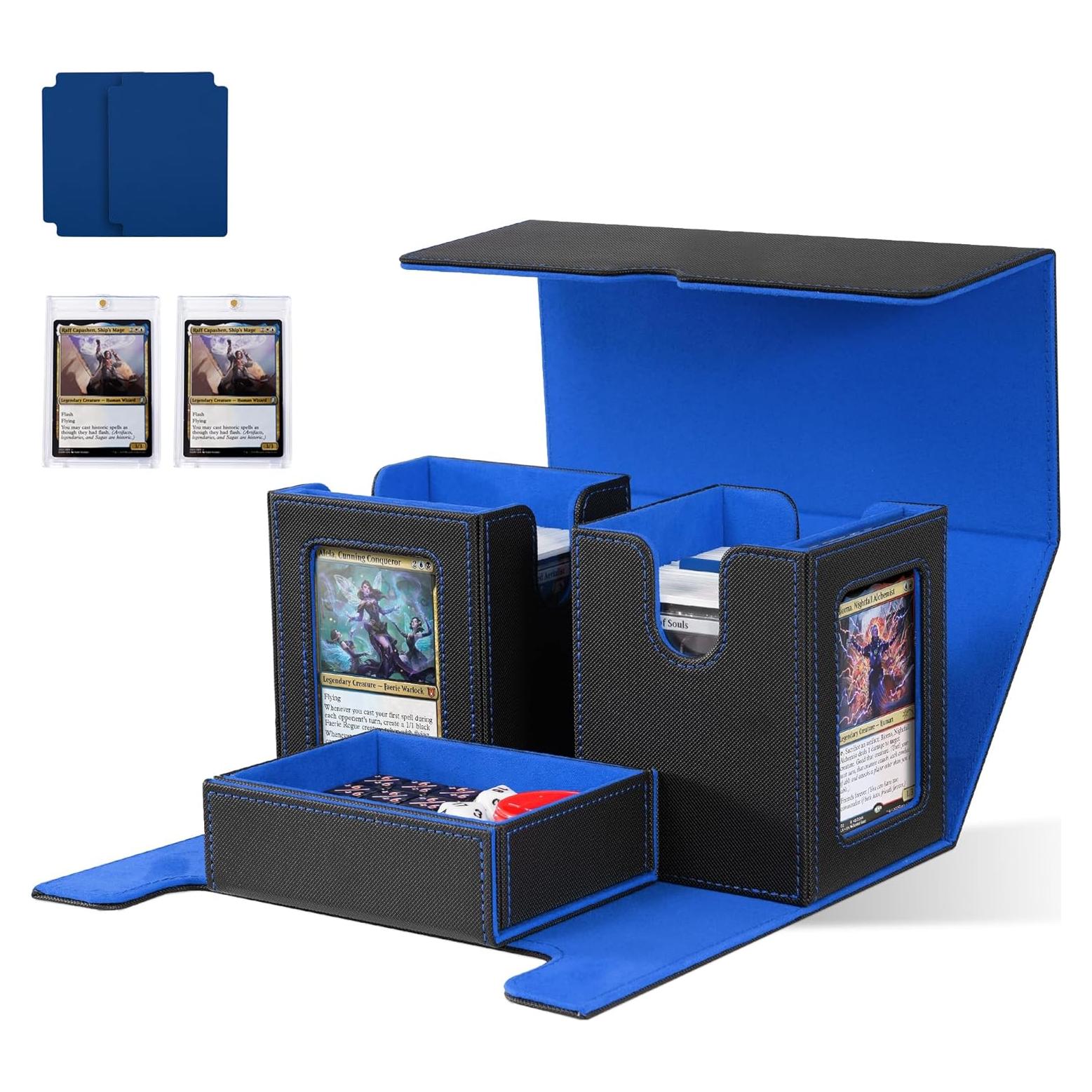 Caja de Almacenamiento de Cartas ZLCA para MTG y YuGiOh - Negro y Azul