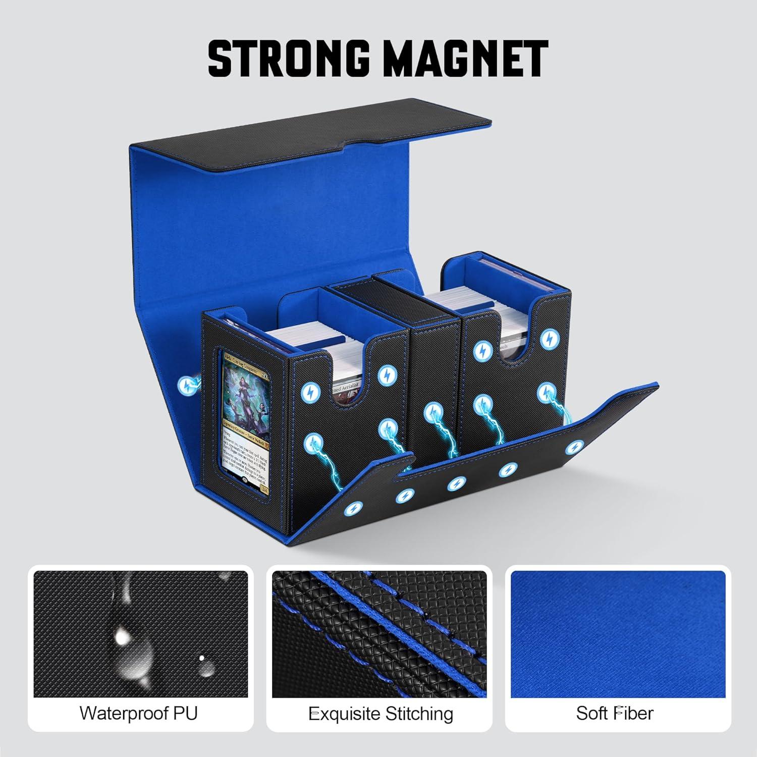 Caja de Almacenamiento de Cartas ZLCA para MTG y YuGiOh - Negro y Azul