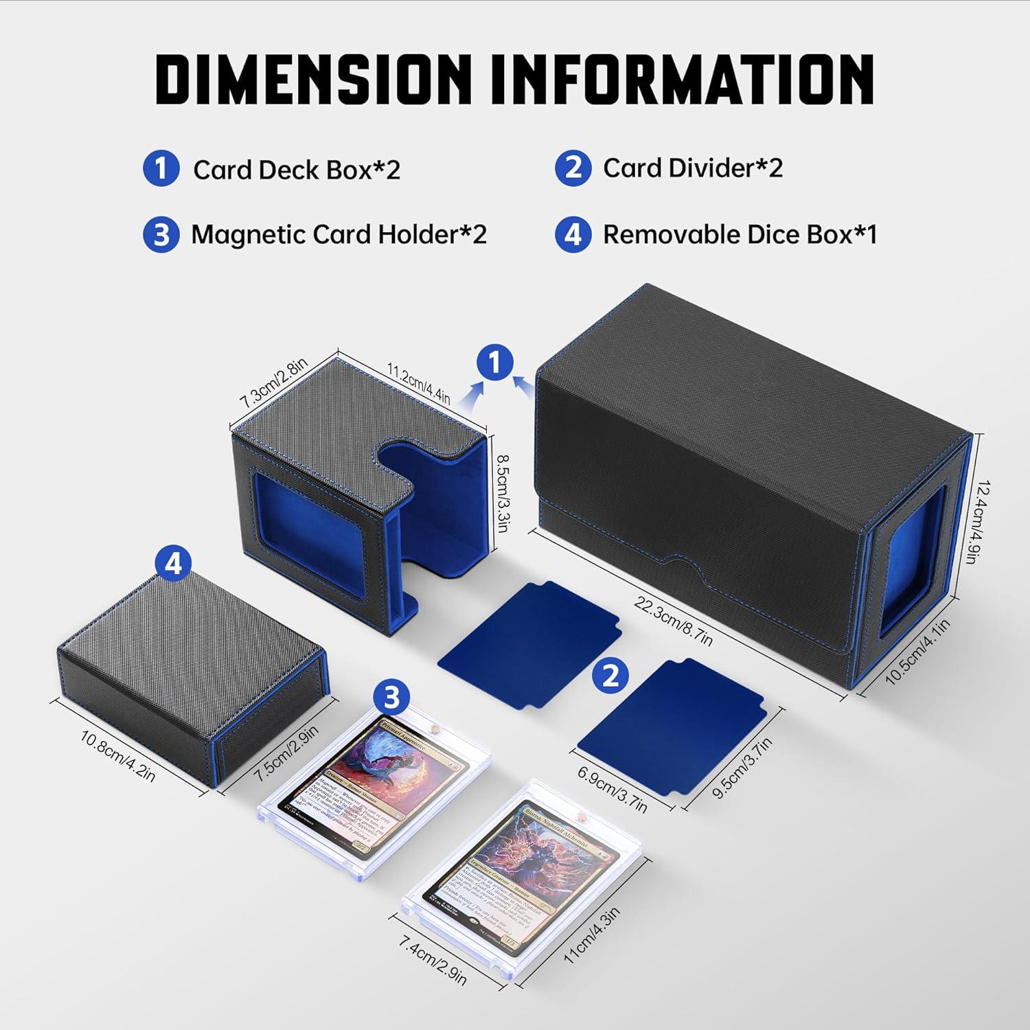 Caja de Almacenamiento de Cartas ZLCA para MTG y YuGiOh - Negro y Azul