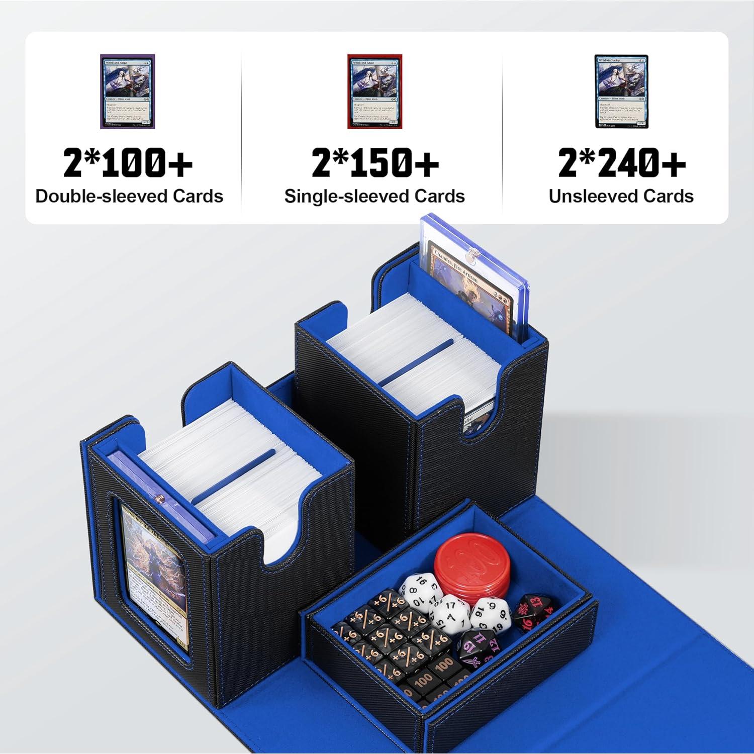 Caja de Almacenamiento de Cartas ZLCA para MTG y YuGiOh - Negro y Azul