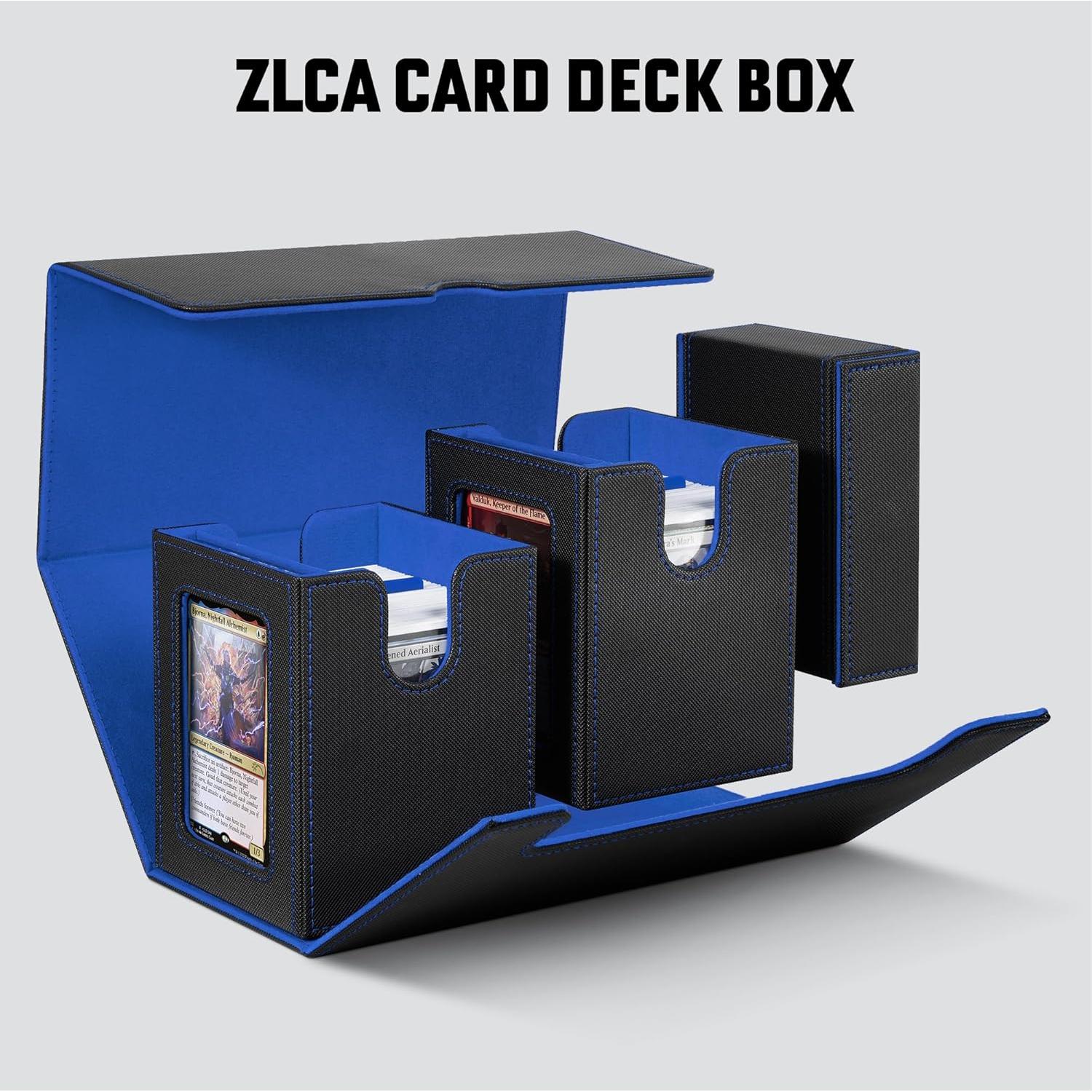 Caja de Almacenamiento de Cartas ZLCA para MTG y YuGiOh - Negro y Azul