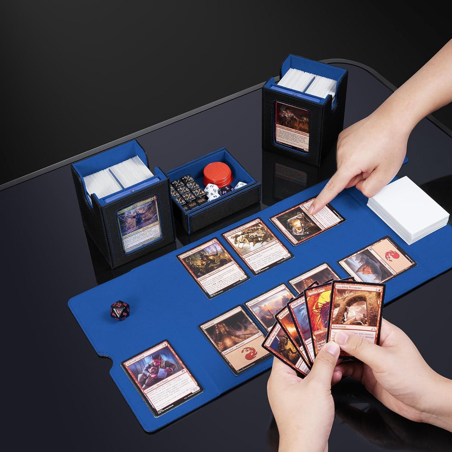 Caja de Almacenamiento de Cartas ZLCA para MTG y YuGiOh - Negro y Azul