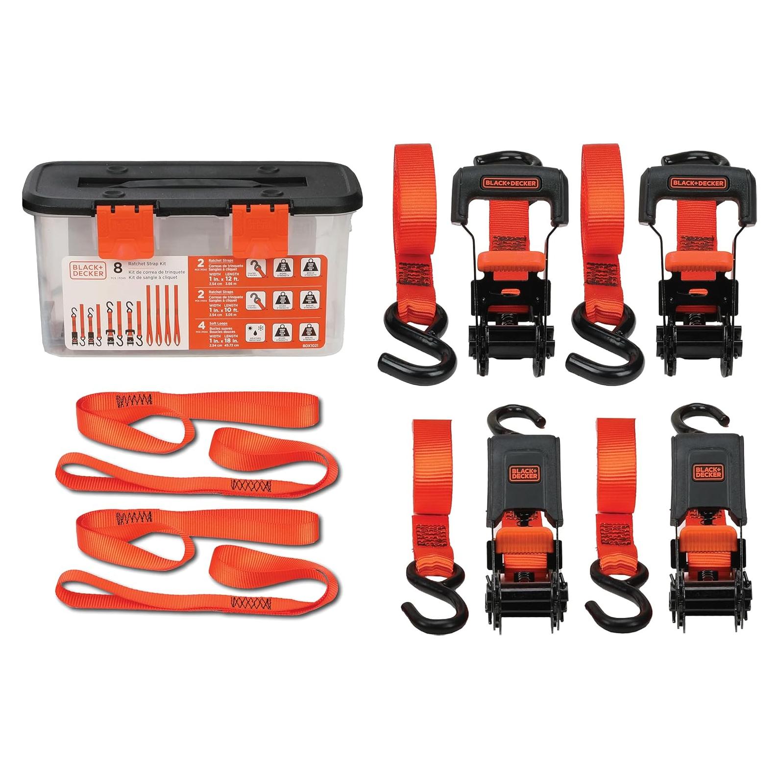 Kit de 8 Piezas de Correas de Trinquete BLACK+DECKER BDX1021