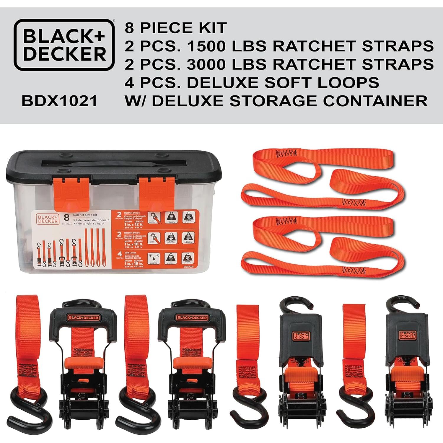 Kit de 8 Piezas de Correas de Trinquete BLACK+DECKER BDX1021