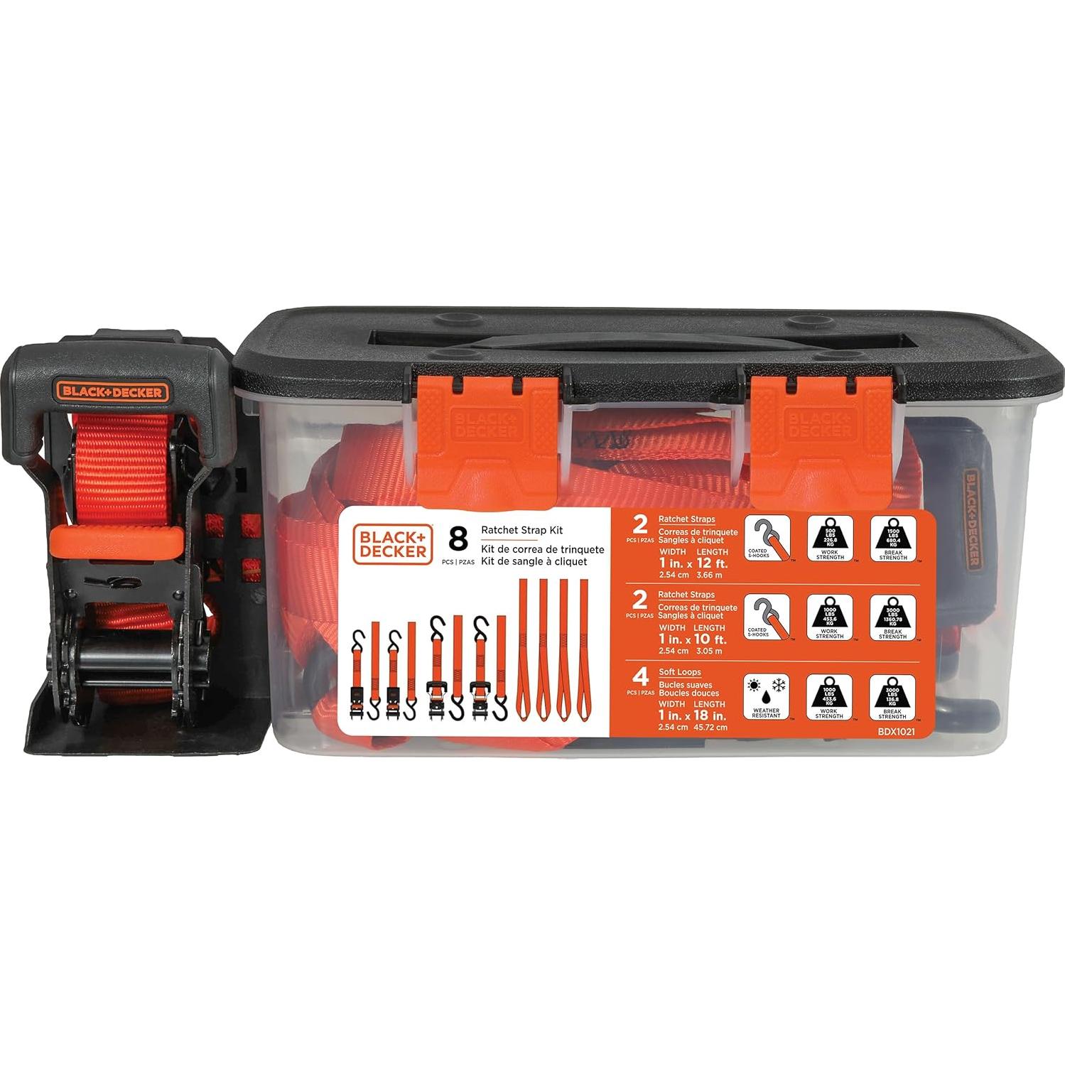Kit de 8 Piezas de Correas de Trinquete BLACK+DECKER BDX1021