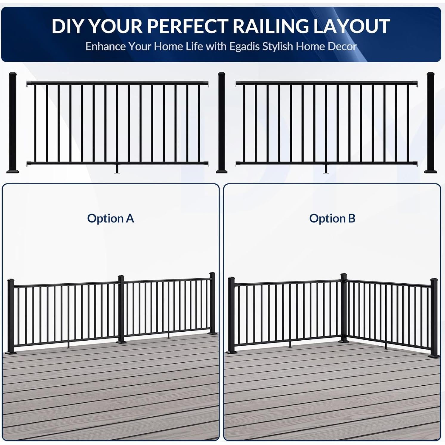Kit de Barandilla de Aluminio Egadis 91cm x 3.66m Negro