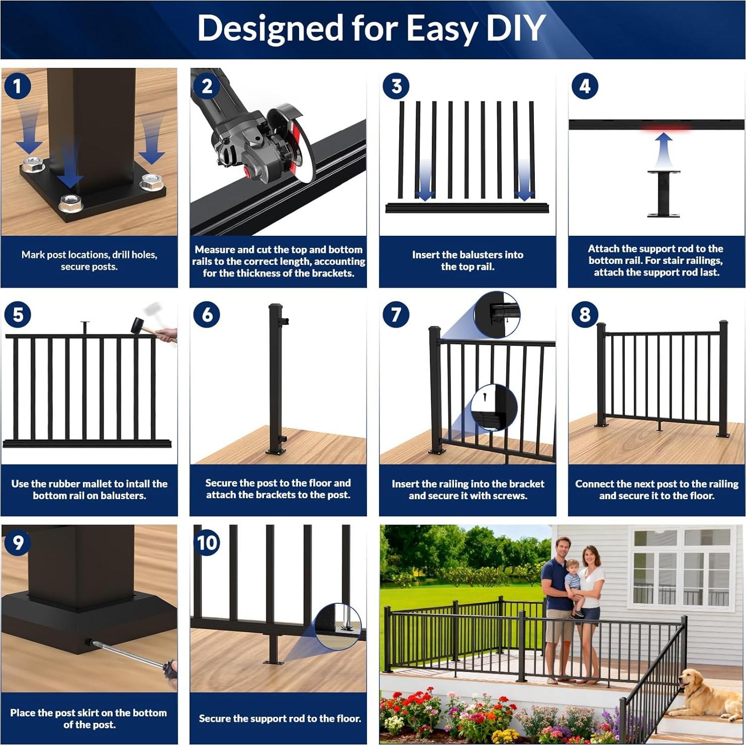 Kit de Barandilla de Aluminio Egadis 91cm x 3.66m Negro