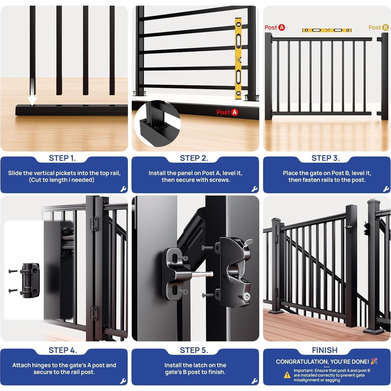 Kit de puerta de aluminio Egadis 1.22 m para barandillas 1.07 m