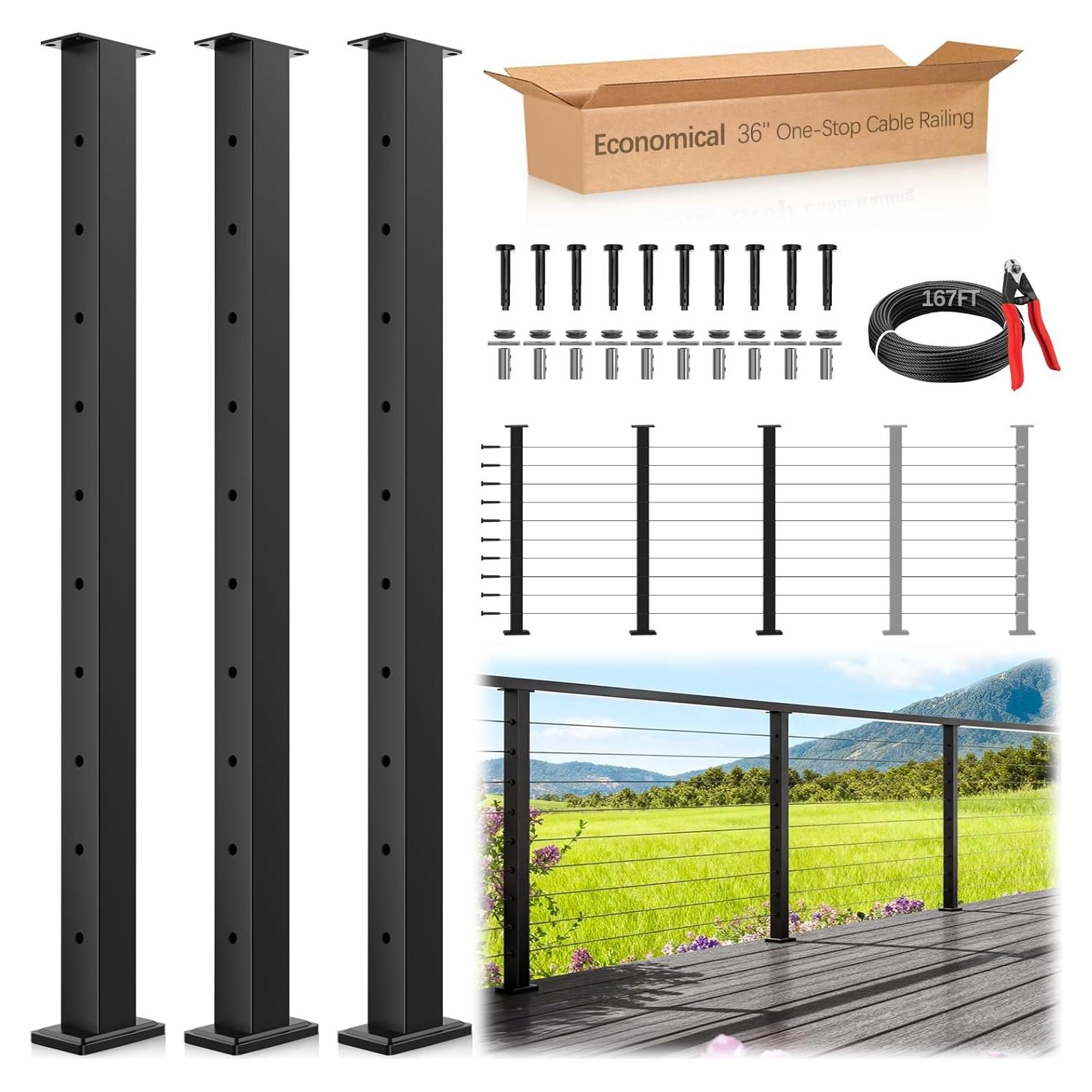 Kit de Barandilla de Cable Gyykzz 3 Niveles 91.44 cm Acero Inoxidable