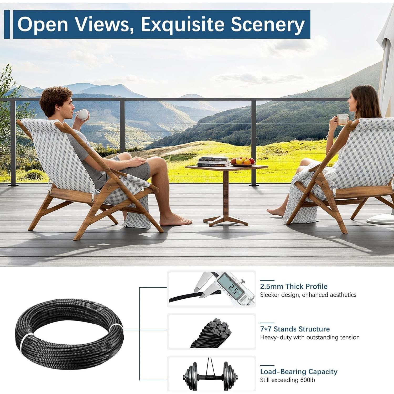 Kit de Barandilla de Cable Gyykzz 3 Niveles 91.44 cm Acero Inoxidable