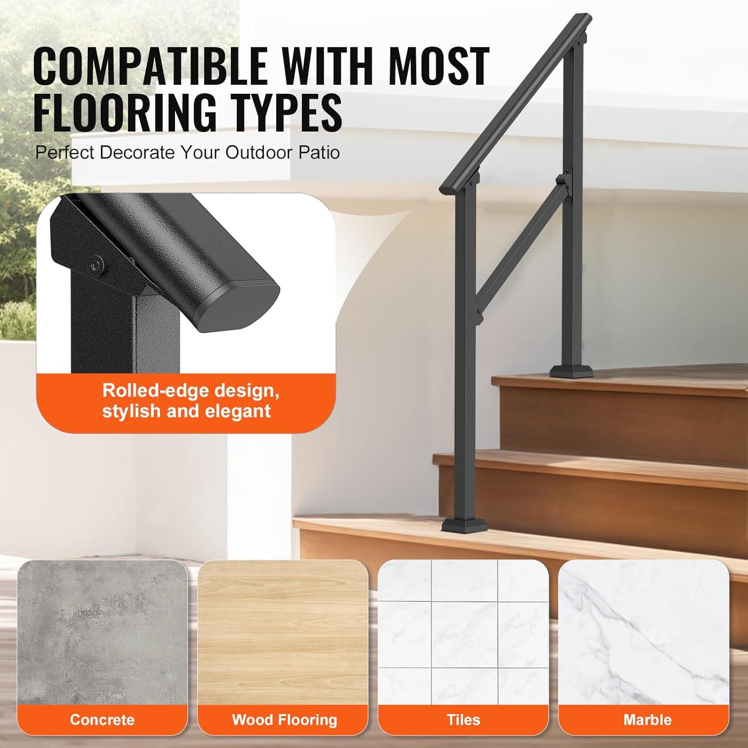 Pasamanos VEVOR para Escaleras Exteriores 2 Escalones Negro