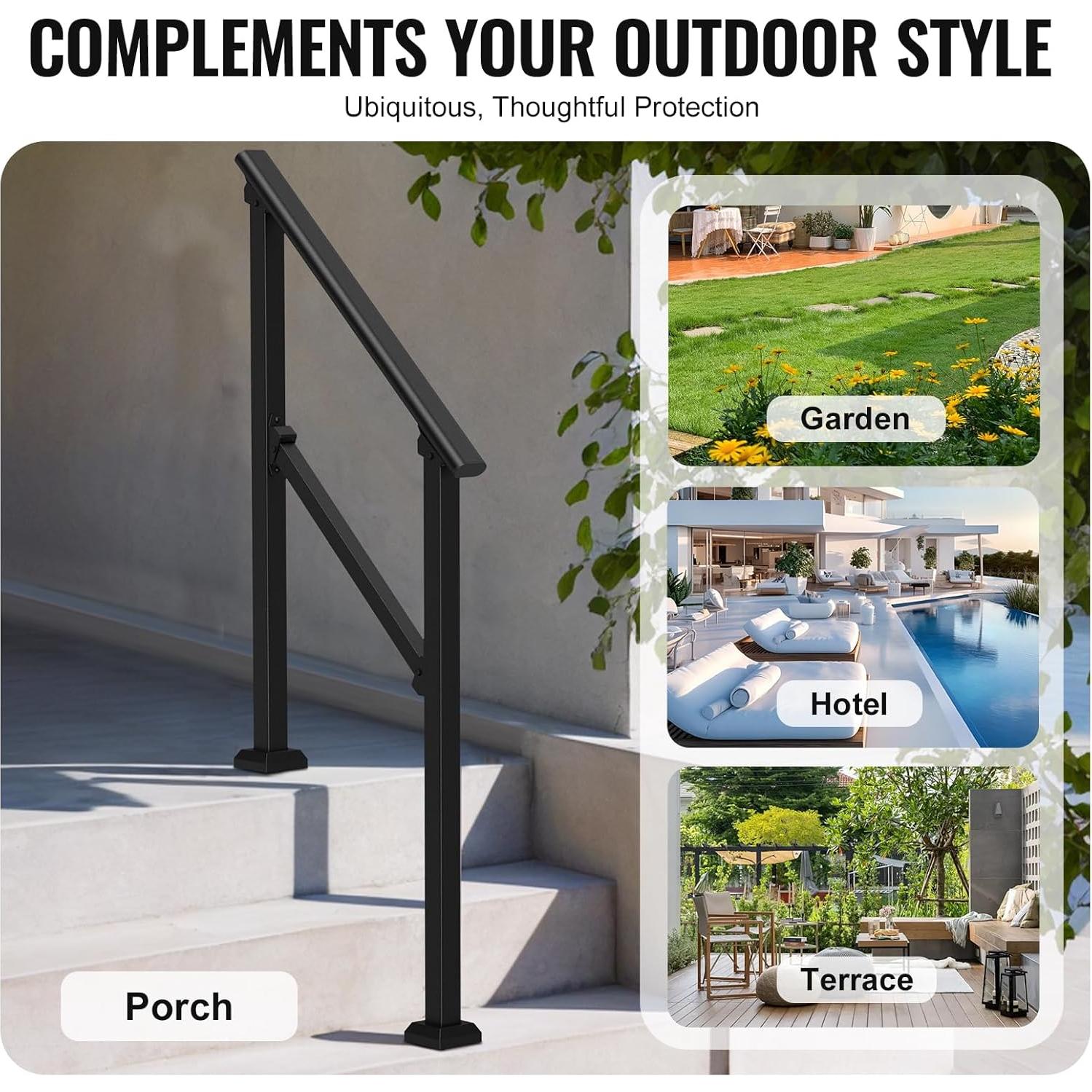 Pasamanos VEVOR para Escaleras Exteriores 2 Escalones Negro