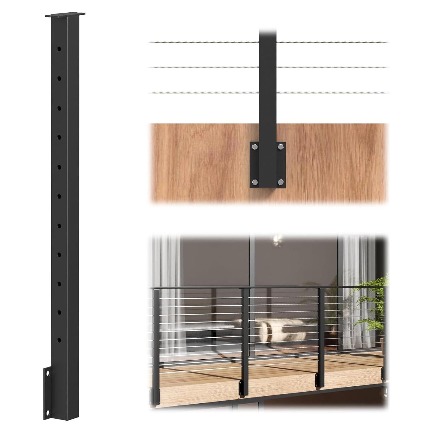 Poste de Montaje Lateral BLIKA 91 cm Acero Inoxidable Negro