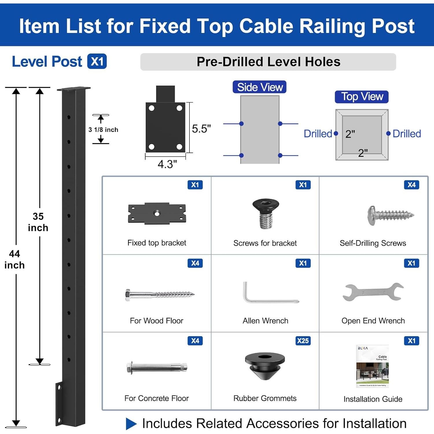 Poste de Montaje Lateral BLIKA 91 cm Acero Inoxidable Negro