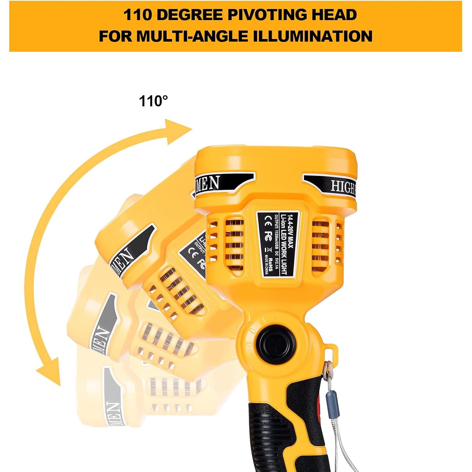 Linterna LED Hiesuan 20V 12W 1120LM con USB y 4 Modos