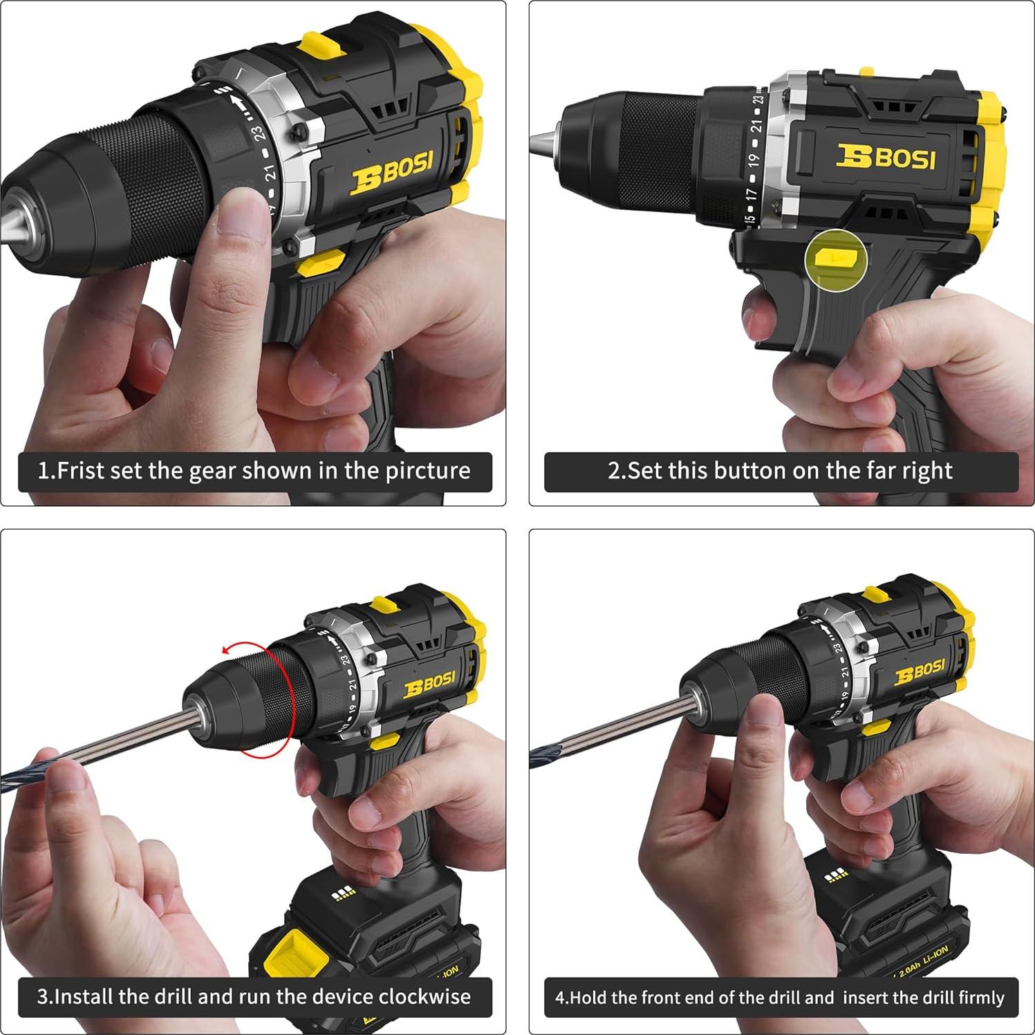 Taladro Inalámbrico BOSI 20V Motor Sin Escobillas 90Nm