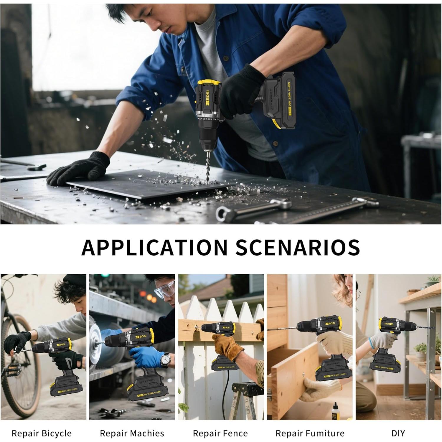 Taladro Inalámbrico BOSI 20V Motor Sin Escobillas 90Nm