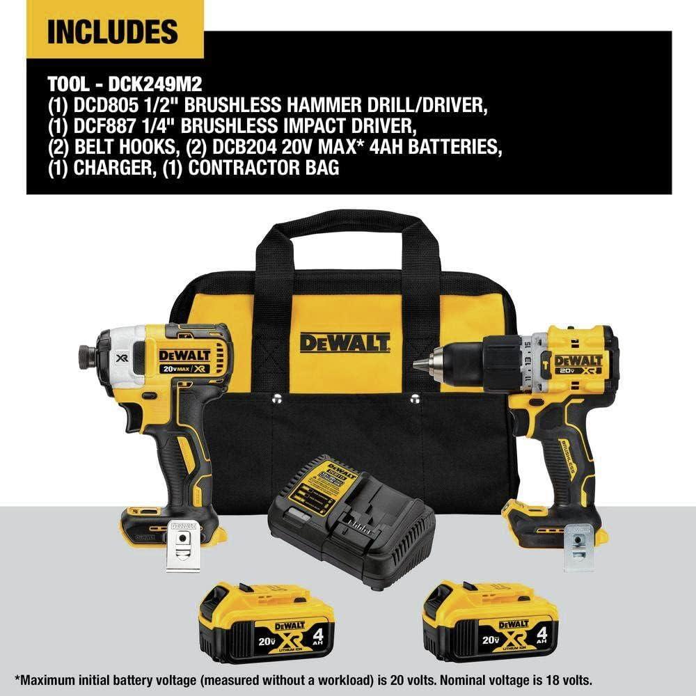 Kit 2 Herramientas DEWALT 20V MAX XR Sin Carbón DCK249M2