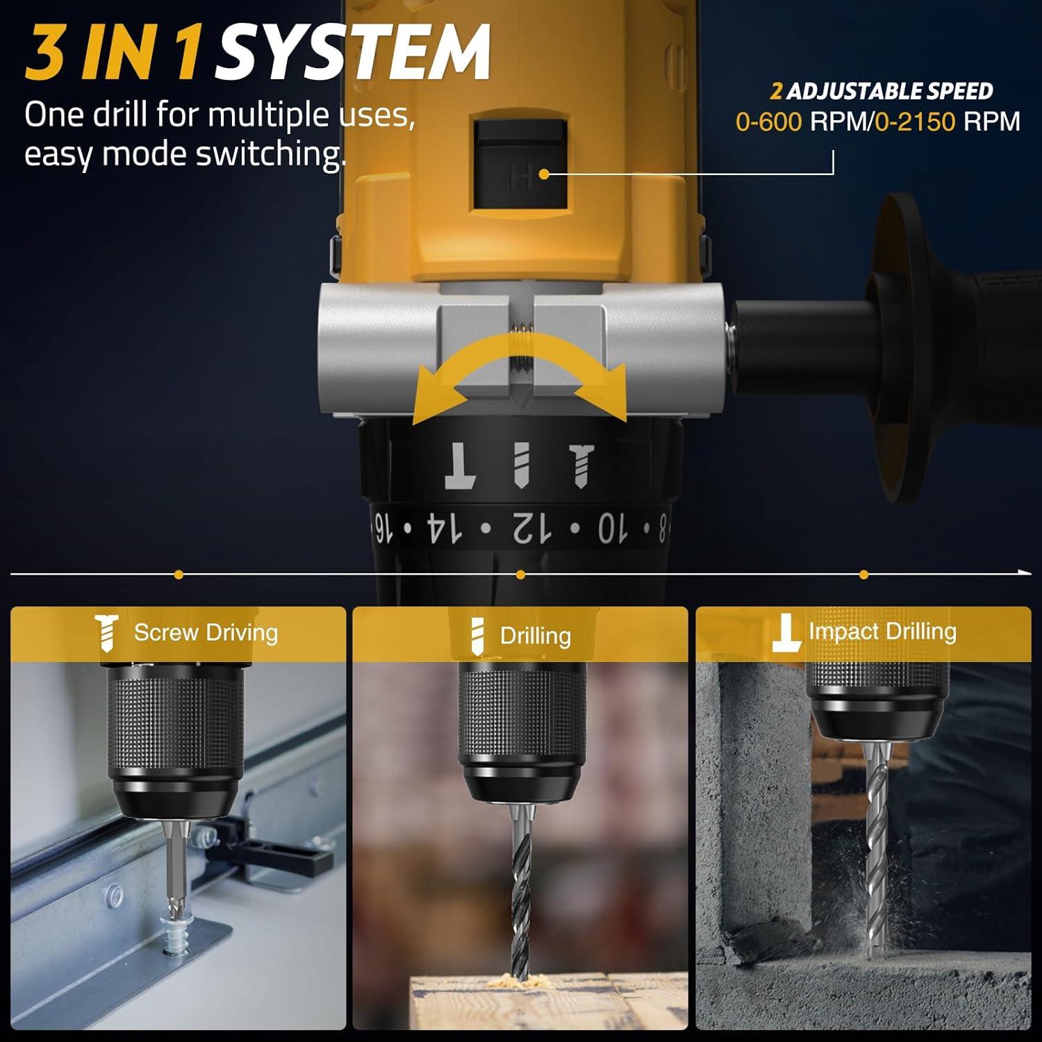 Taladro de Percusión Inalámbrico SundpeyPRO 21V 120N·m 2150RPM