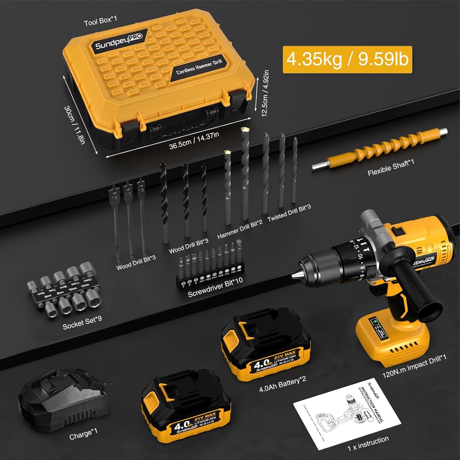 Taladro de Percusión Inalámbrico SundpeyPRO 21V 120N·m 2150RPM