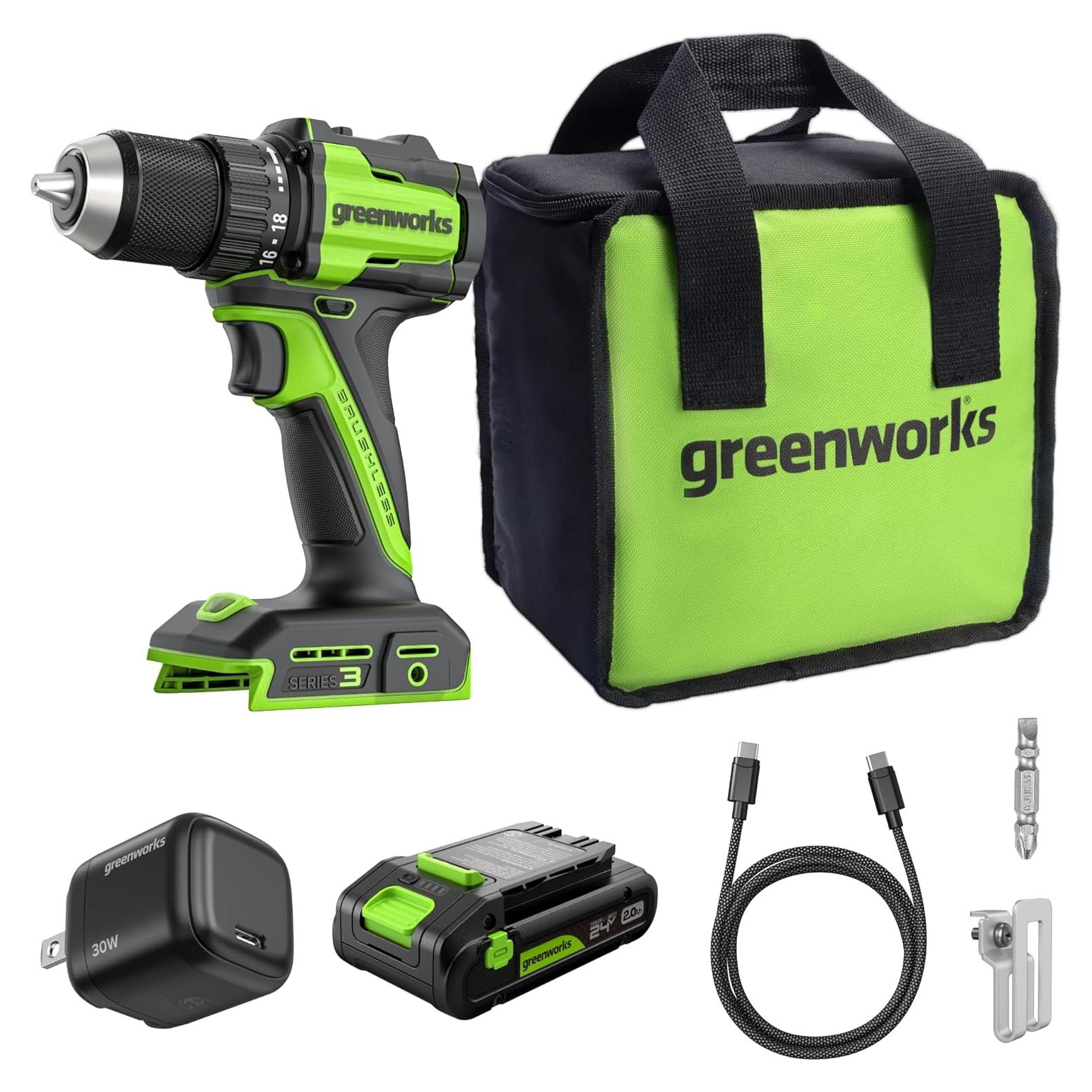Taladro Atornillador Inalámbrico Greenworks 24V 400Nm 2 Velocidades