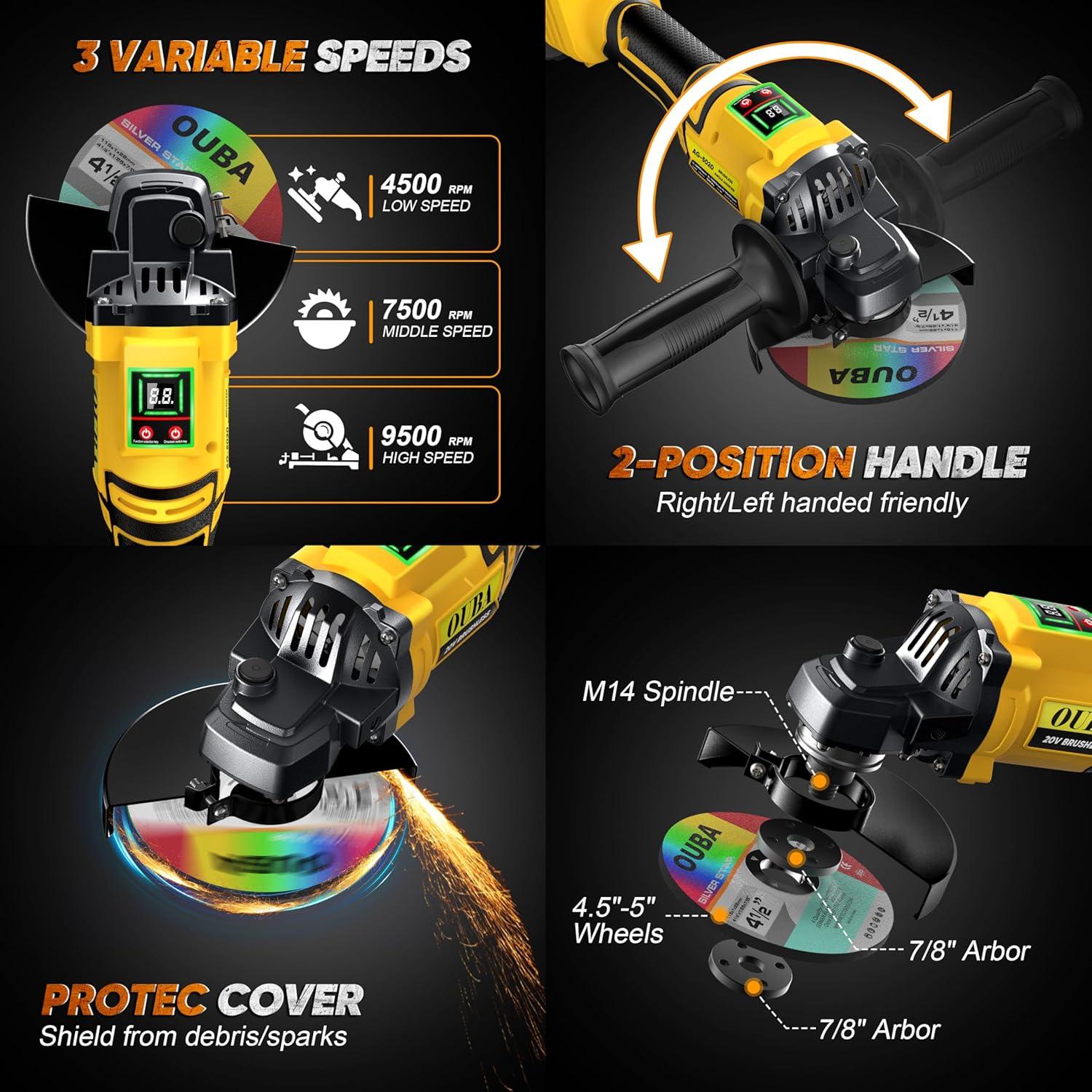 Amoladora Angular Inalámbrica OUBA 20V con 56 Accesorios