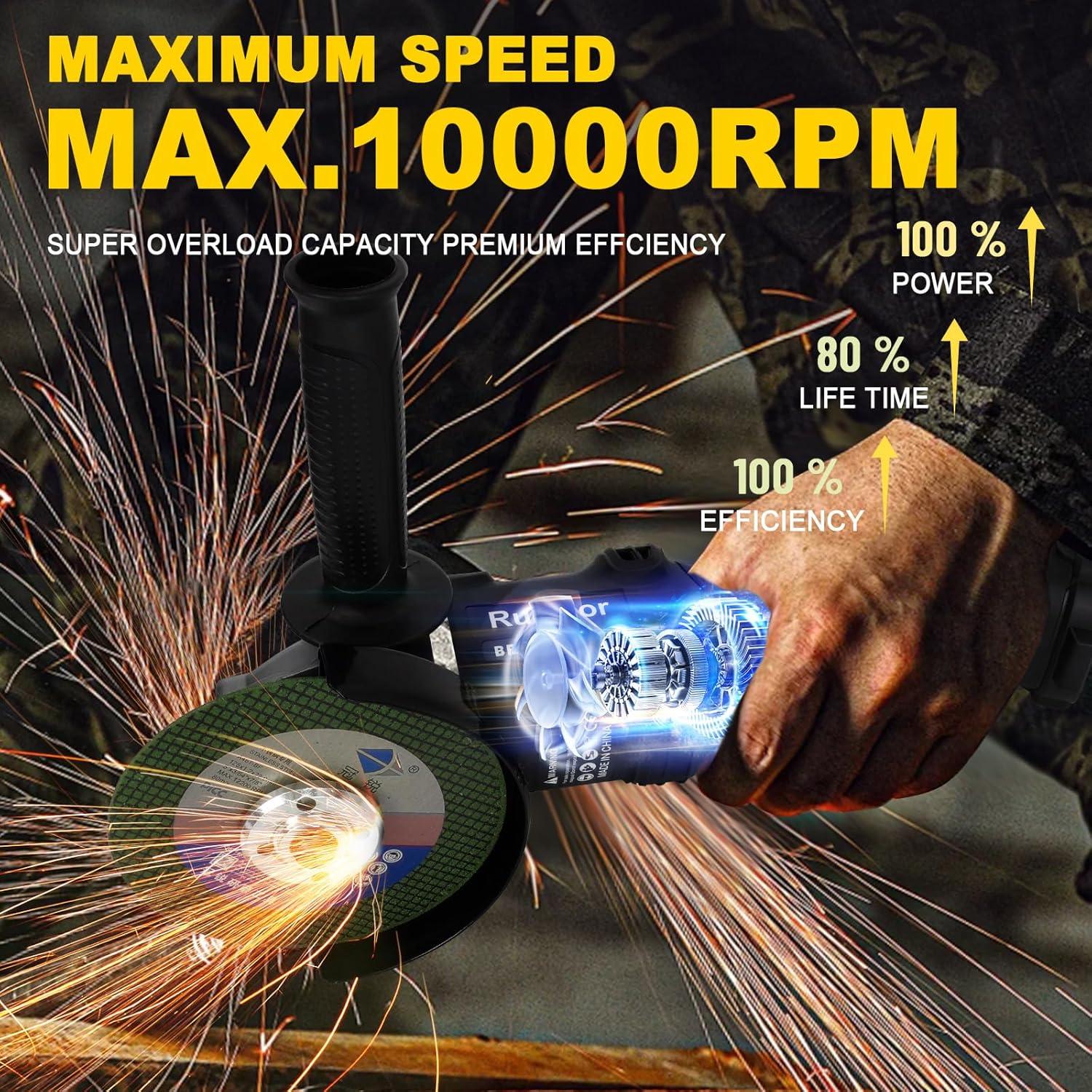 Amoladora Angular Inalámbrica Rueqior 20V MAX 10000 RPM 4.5"